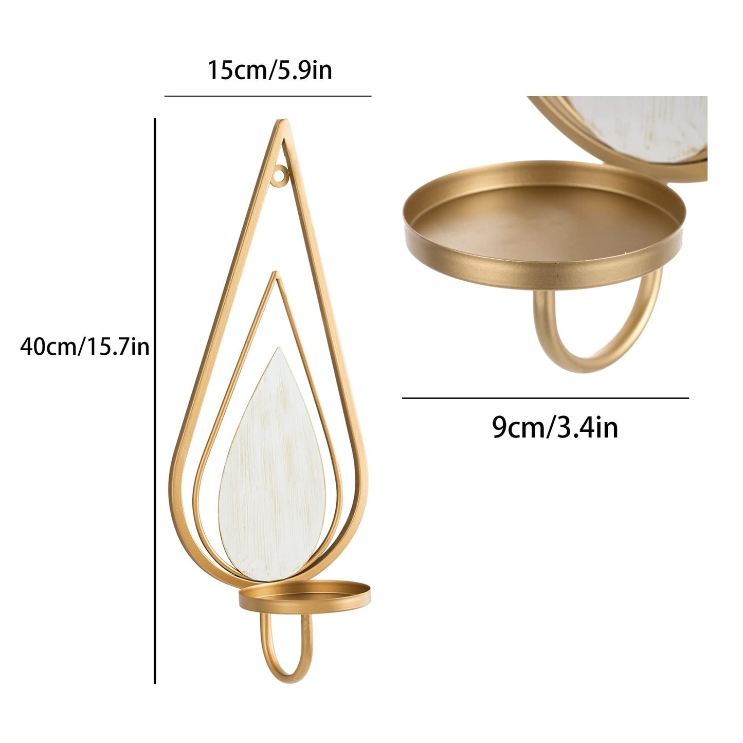 ZOOYOO Gold Wall Sconce Candle Holders Set of 2 - Metal Raindrop Hanging Iron Candle Sconces for Home Decor, Bedroom, Living Room (Gold, Modern)
