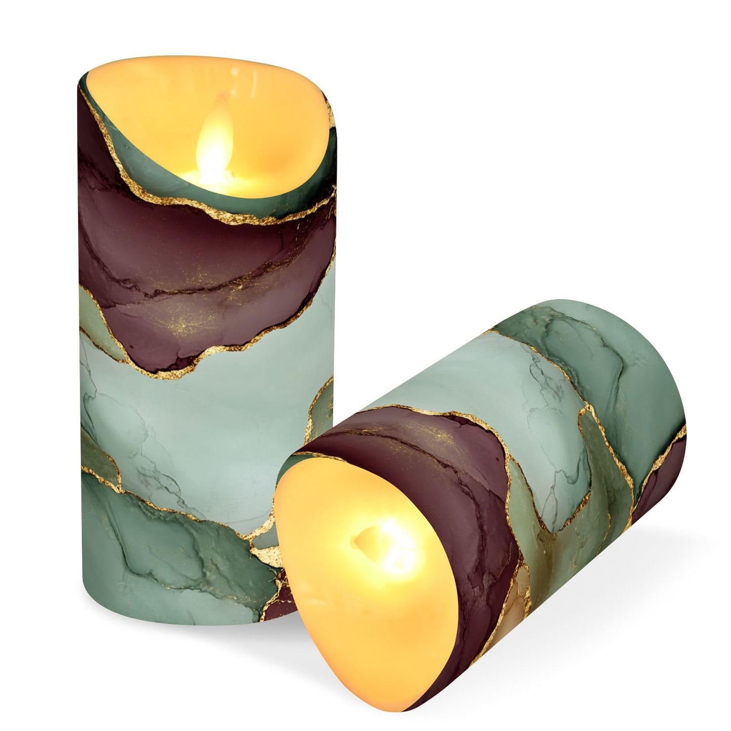 famyily Indoor Flameless Candles with Timer 2/4/6/8H Timer Flameless Candles for Office Reception Desk 5.9x3in - Marble Sage Green Burgundy