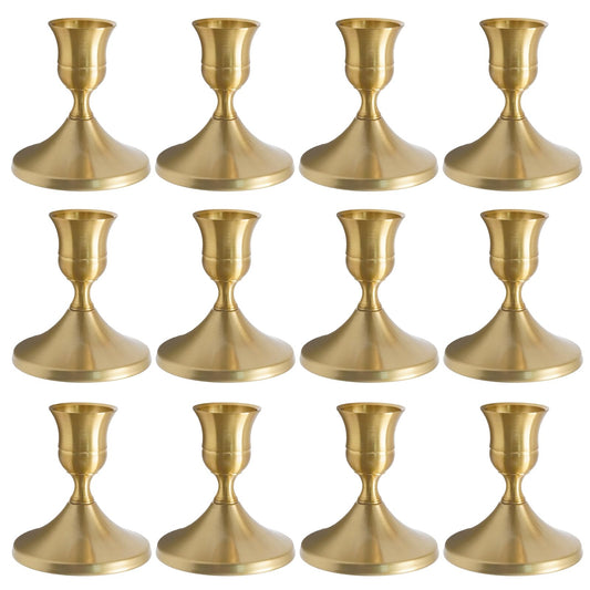 EATAKWARD 12PCS Copper Color Taper Candle Holders, Elegant Iron Candle Sticks for Wedding Centerpieces, Holiday Decorations, and Home Decor