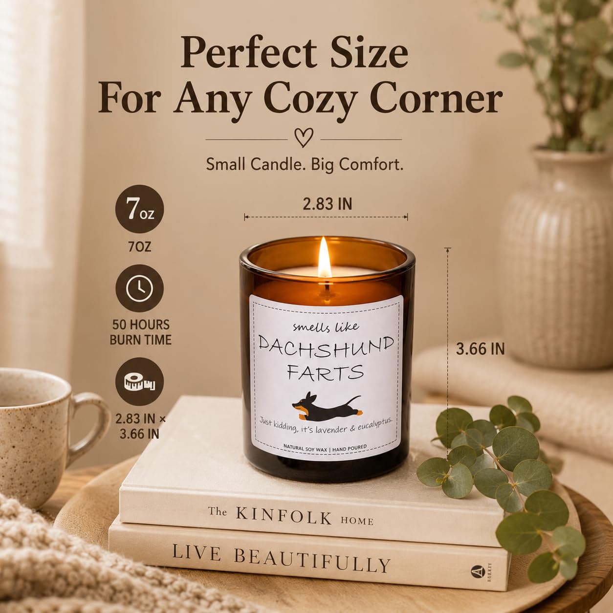 Dachshund Gifts & Decor, Weiner Dog Gifts for Women, Smells Like Dachshund Farts Candle - Lavender & Eucalyptus, Crafted by Natural Soy Wax & Natural Essential Oils