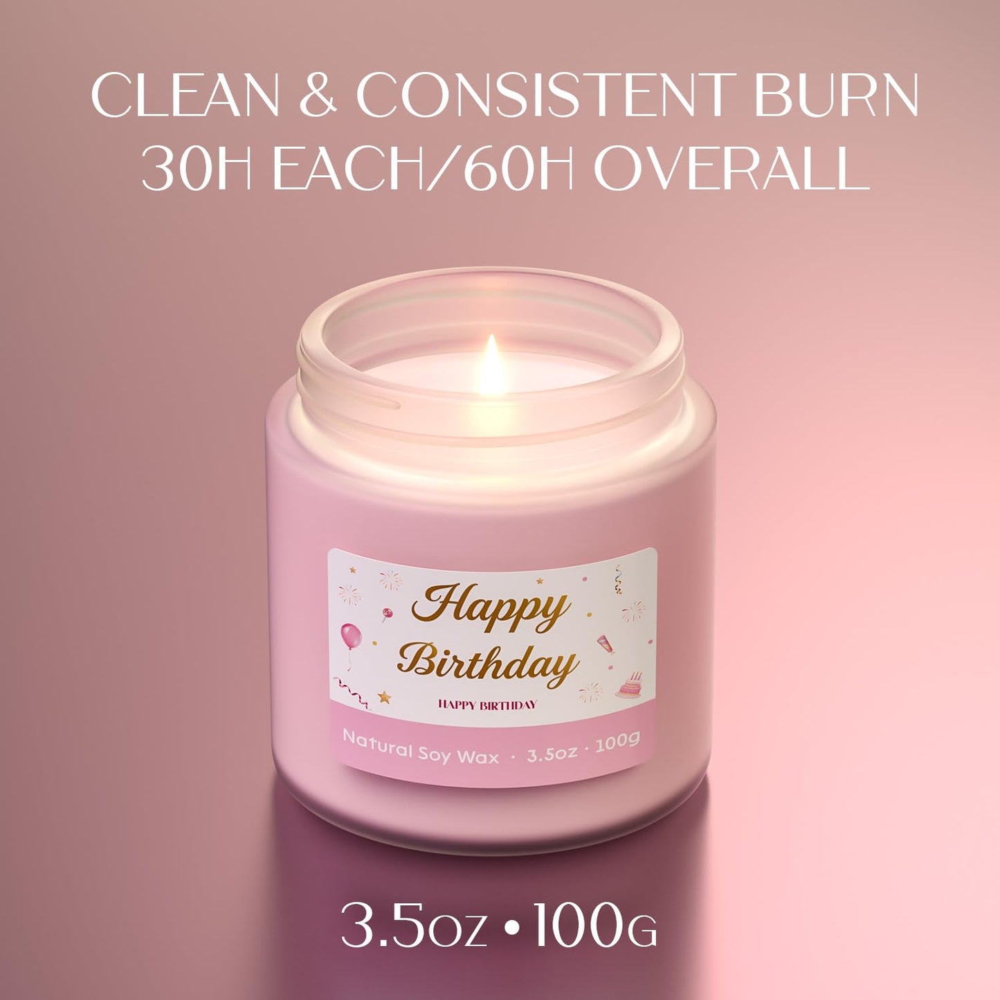 NORVENCE Birthday Candles, Scented Candles Gift Set, Stress Relief Candles for Home, Premium Soy Candle Set, Birthday Gifts for Women and Men (Birthday Pink, 7 oz)