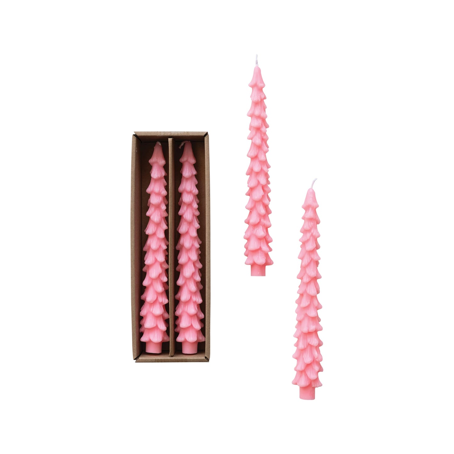 Creative Co-Op Unscented Tree Shaped Taper Candles, Pink, Set of 2
