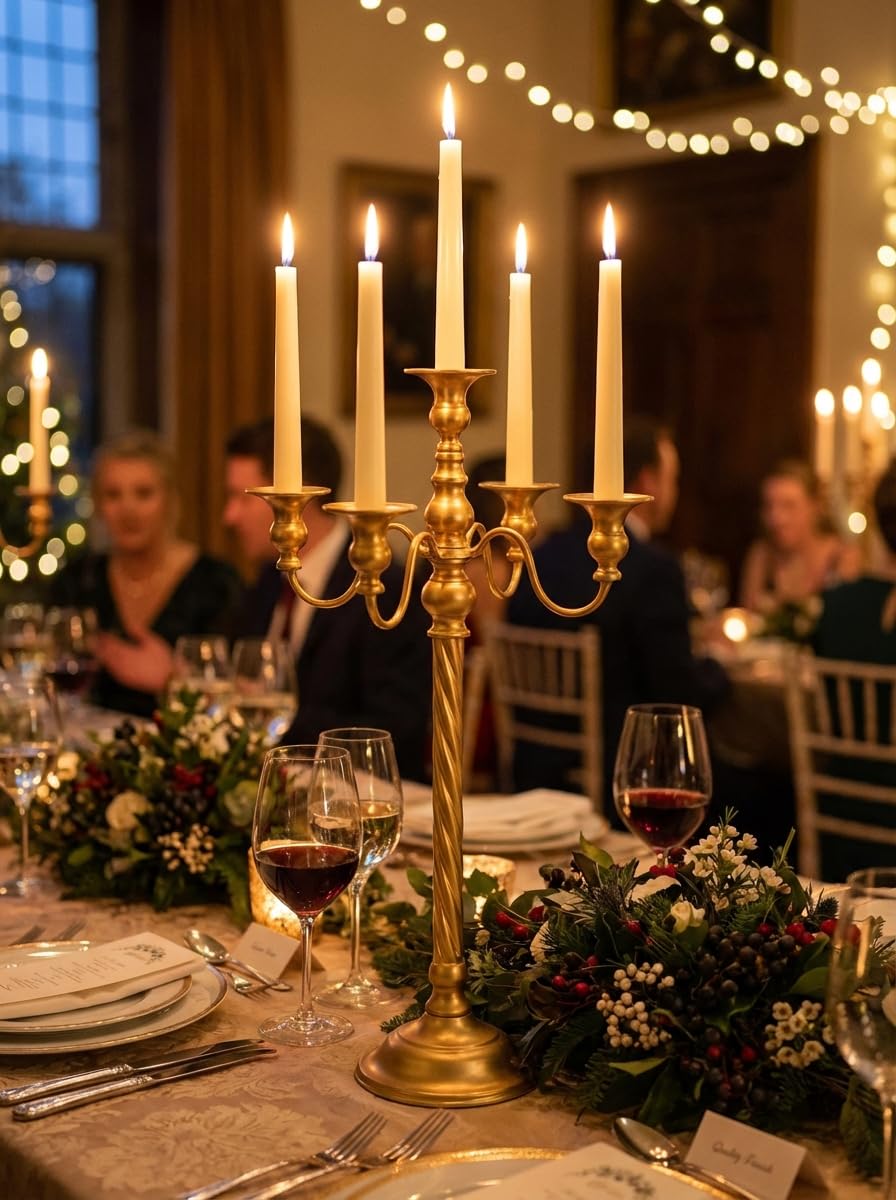 Romadedi Candelabra Gold Candle Stand: 21'' Tall 5-Branch Candlestick Holder for Wedding Centerpiece Decor Christmas Holiday Event Reception Decoration, Set of 2
