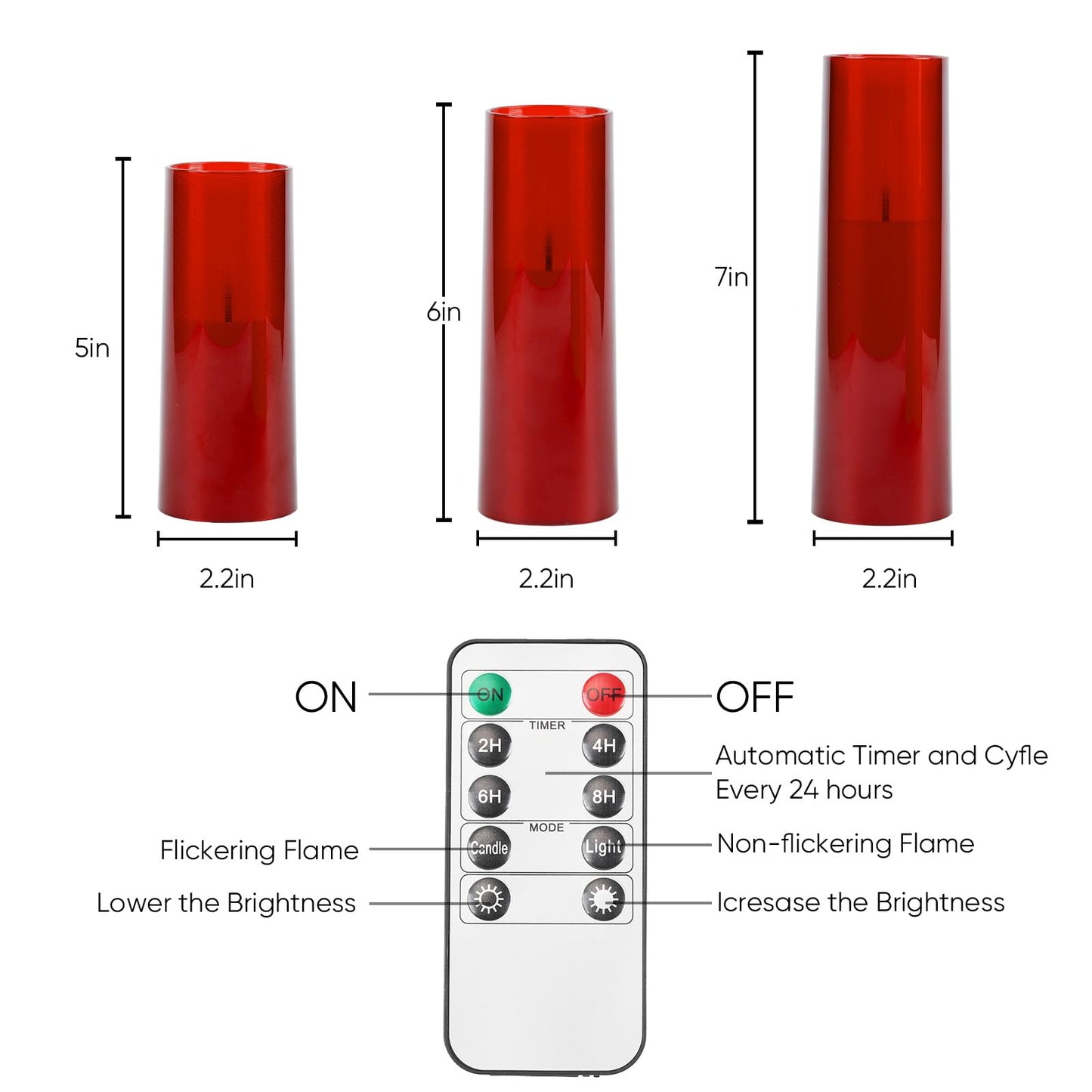 Homemory Red Acrylic Flameless LED Candles with Remote & Timer, Battery Powered, Fake Candles, Elegant Home Decor, Parties, or Wedding Lighting