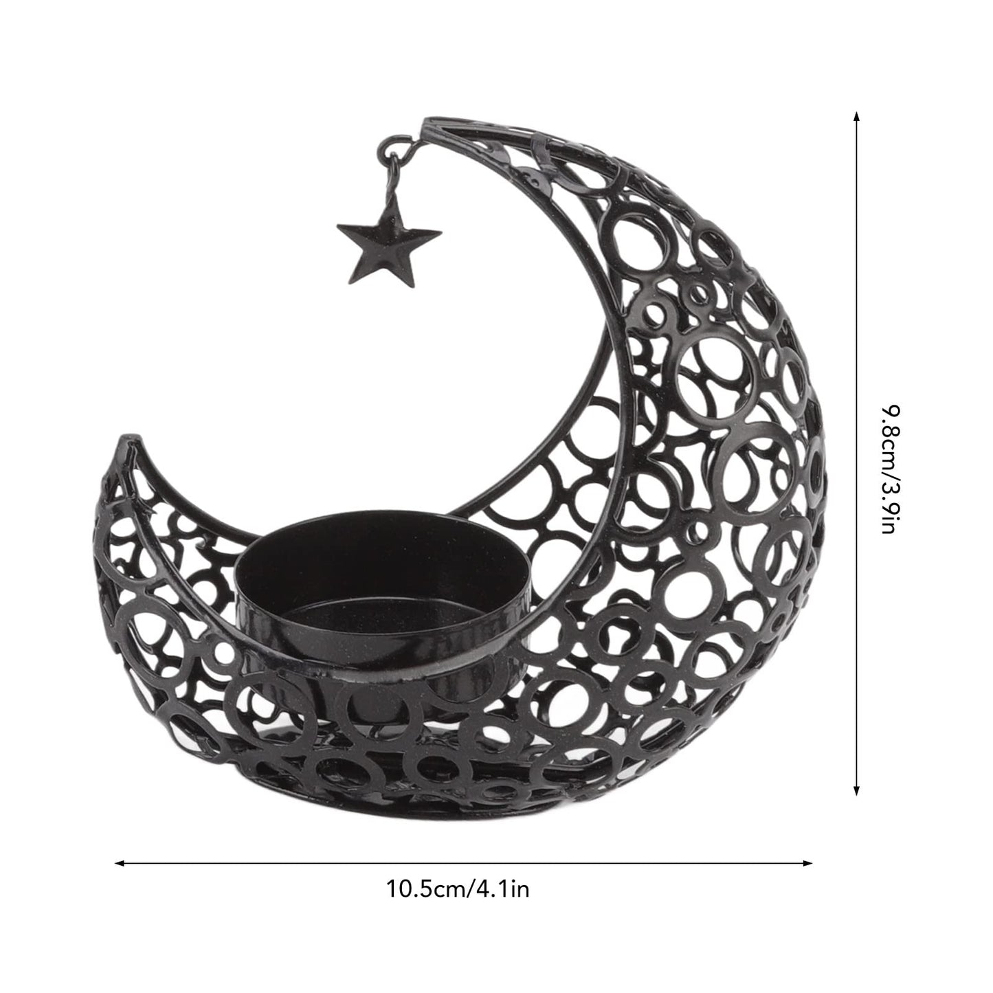 Candle Holder, Moon Candle Holder, Hollowed Iron Candle Holder, Ornament Weddings, Christmas Decoration, Dining Table, Coffee Table (Black)