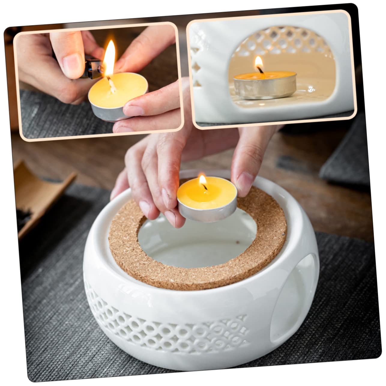 Cabilock 16Pcs Smokeless Tea Light Candles Set Unscented Round Compact Candles Natural Wax for Tea House and Office Use Long Burning Mini