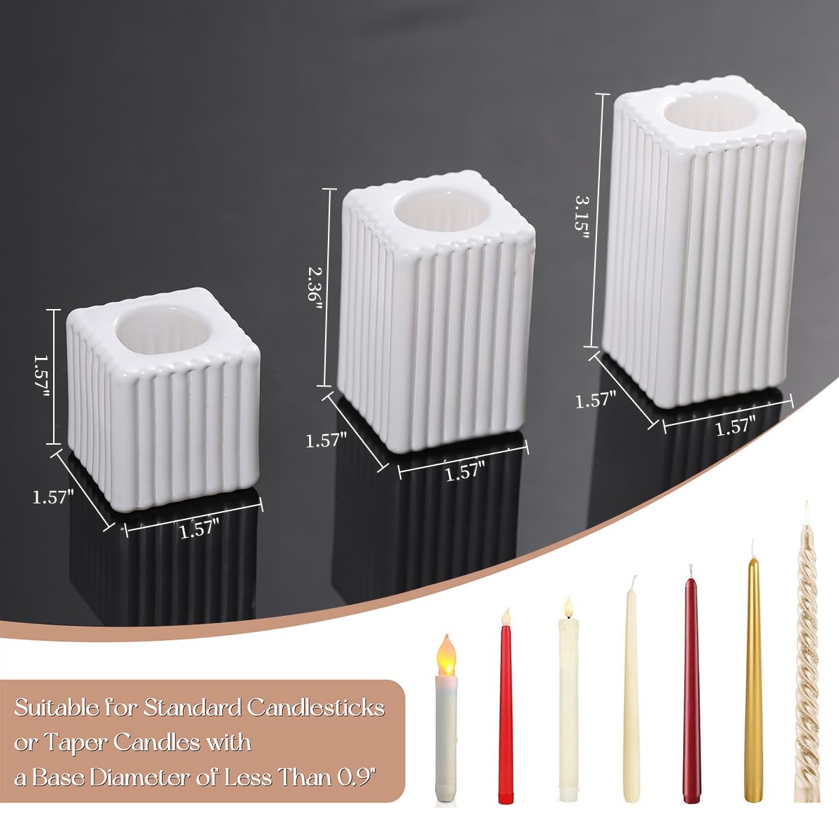 LETINE 12pcs White Vertical Stripe Glass Candlestick Holders - Chic Taper Candle Sticks Holder Set for Elegant Dining & Home Decor - Ideal for Wedding Centerpieces, Parties, and Celebrations