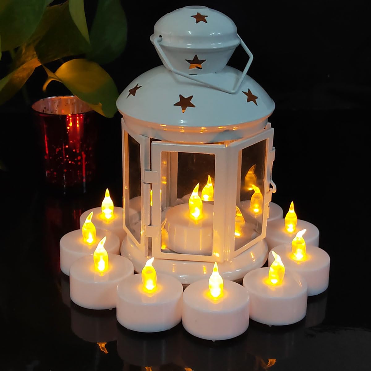 HONGJINGCHEN Flameless LED Tea Lights Candles, Flickering Electric Fake Candle, 24 Pack 200+ Hour Battery Operated Warm Yellow Plastic Tealight Candles for Wedding, Halloween, Christmas Decorations