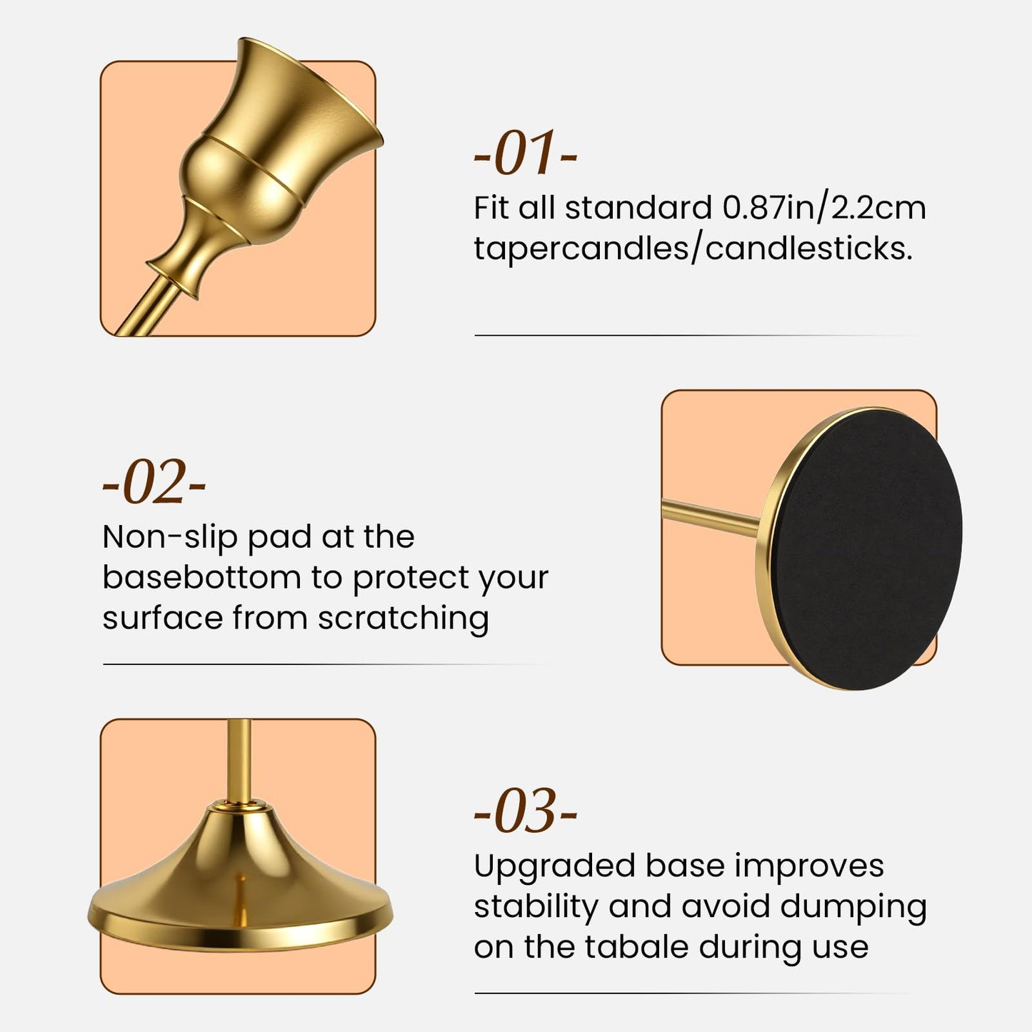 SylvaCraft Brass Gold Candle Holders Rustproof Taper Candlestick Holders for Holiday Party Table Centerpiece Wedding Fireplace Mantel Housewarming Gift(4 Sets(12 Pcs))
