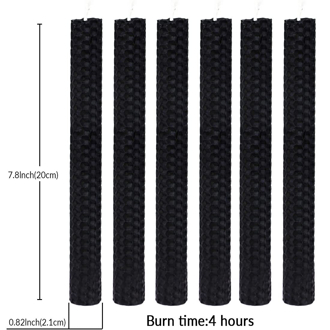 DEYBBY Natural Beeswax Taper Candles,Honeycomb Design Hand-Rolled Beeswax Candles, Dripless and Smokeless, Set of 6(Black)