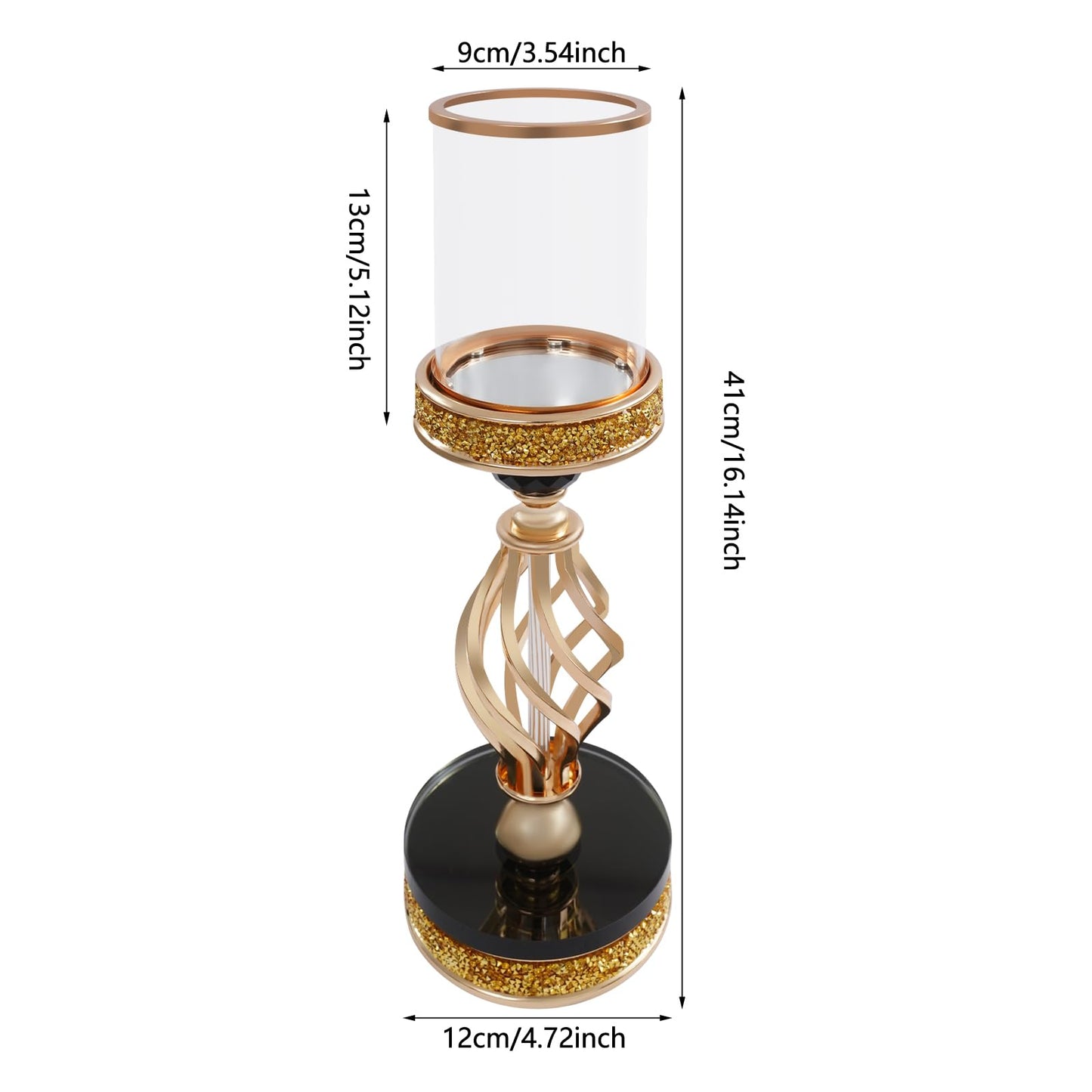 Candle Holder, Crystal Candlesticks Holder Set, Tabletop Pillar Candle Holders for Wedding, Parties, Events, Chirstmas, Home Decor, Table Centerpieces (Gold 01, L)