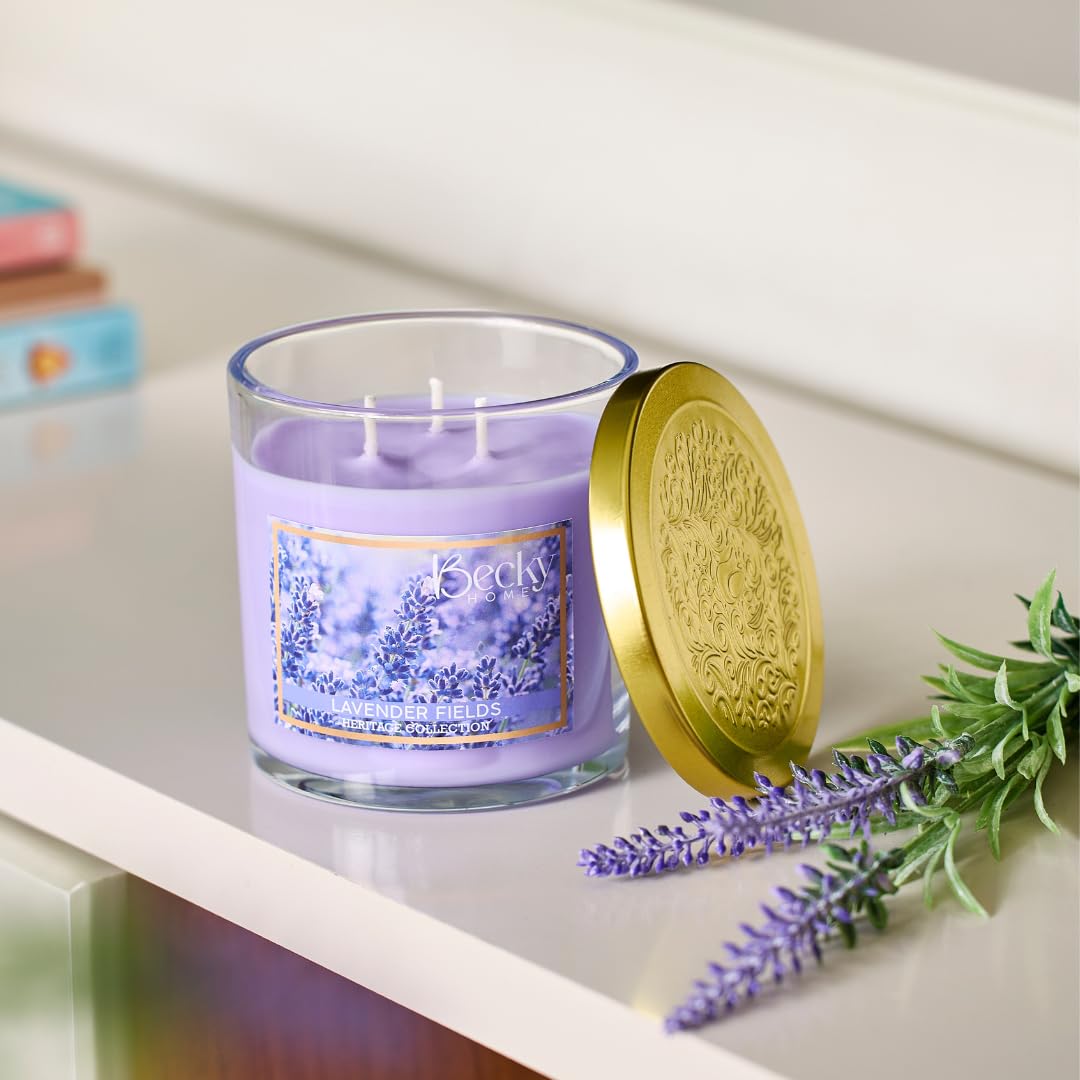 Becky Home 14.5oz Lavender Scented Candles for Home, 60 Hrs Soy Wax Candle for Stress Relief and Meditation House Aromatherapy Candle Gifts for Men and Women