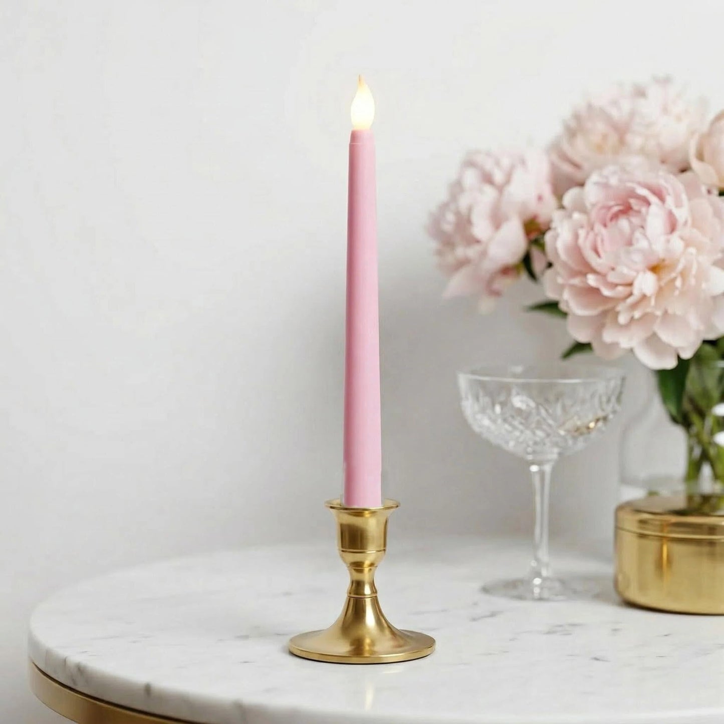 Ni-JASW Pink Flameless Taper Candles with Remote, Battery Powered Flickering LED Candlesticks Set of 4
