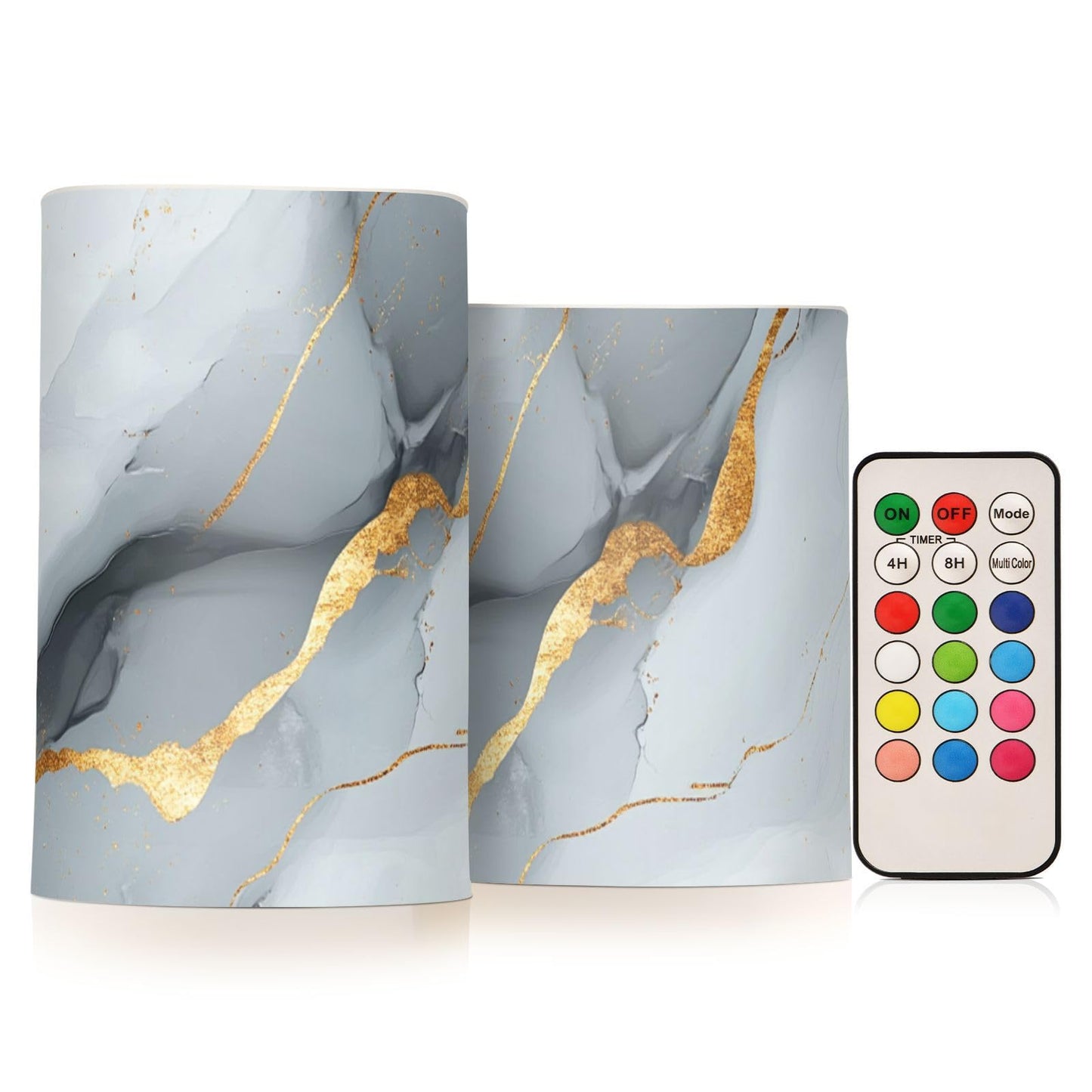 famyily Marble White Gray Flameless Candles Led Pillar Candles with Timer for Dining Room Table 4" 5" Set of 2