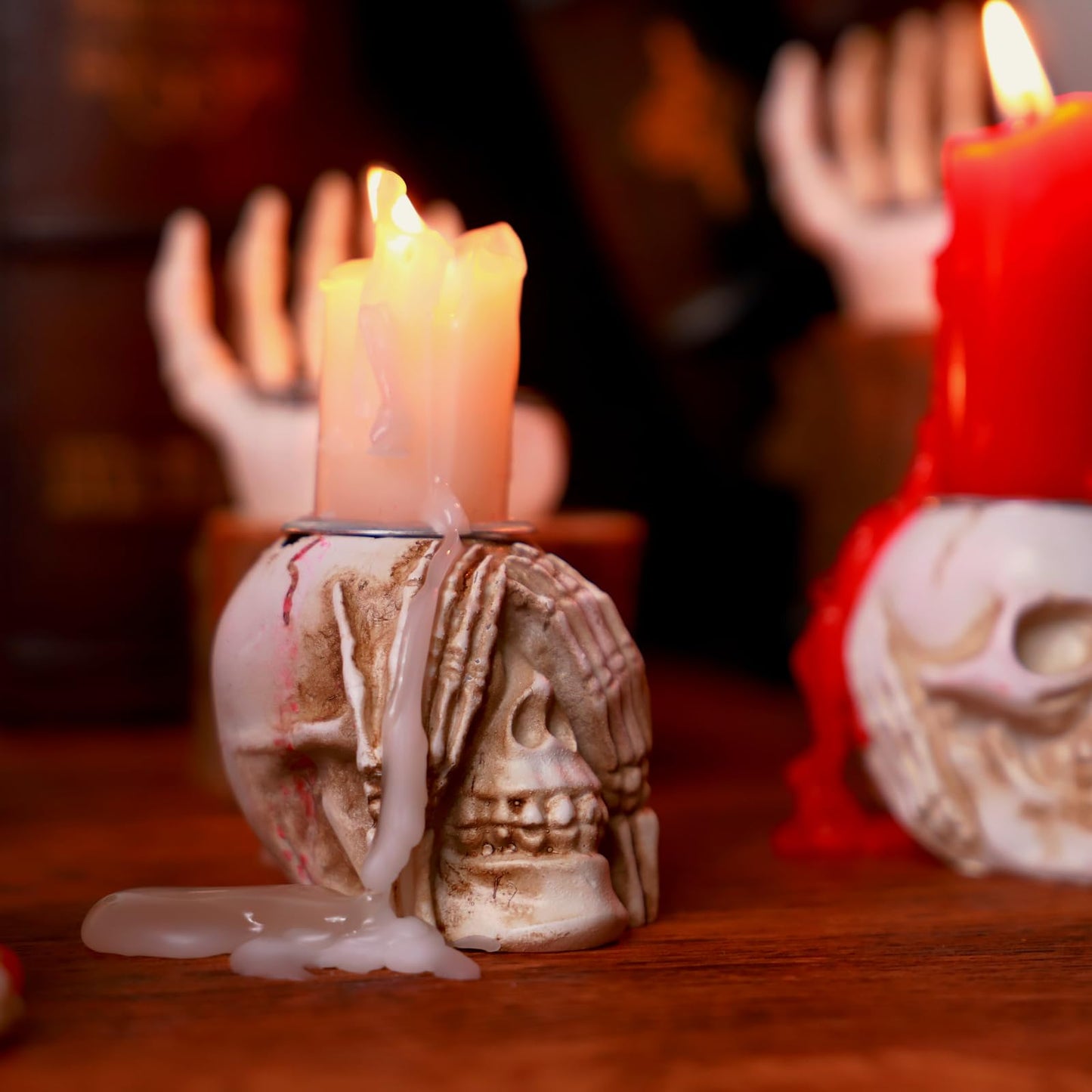 Gothic Skull Taper Candle Holders, 3pcs - See No Evil, Hear No Evil, Speak No Evil, Halloween Candle Holders, Horror-Themed Spooky Home & Halloween Decorations