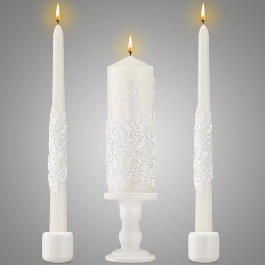 Irenare Unity Candles with Holder for Wedding Ceremony Wedding Decortions Accessories Glass Candle Holder Pillar Candle for Formal Events Church (Ceramics)
