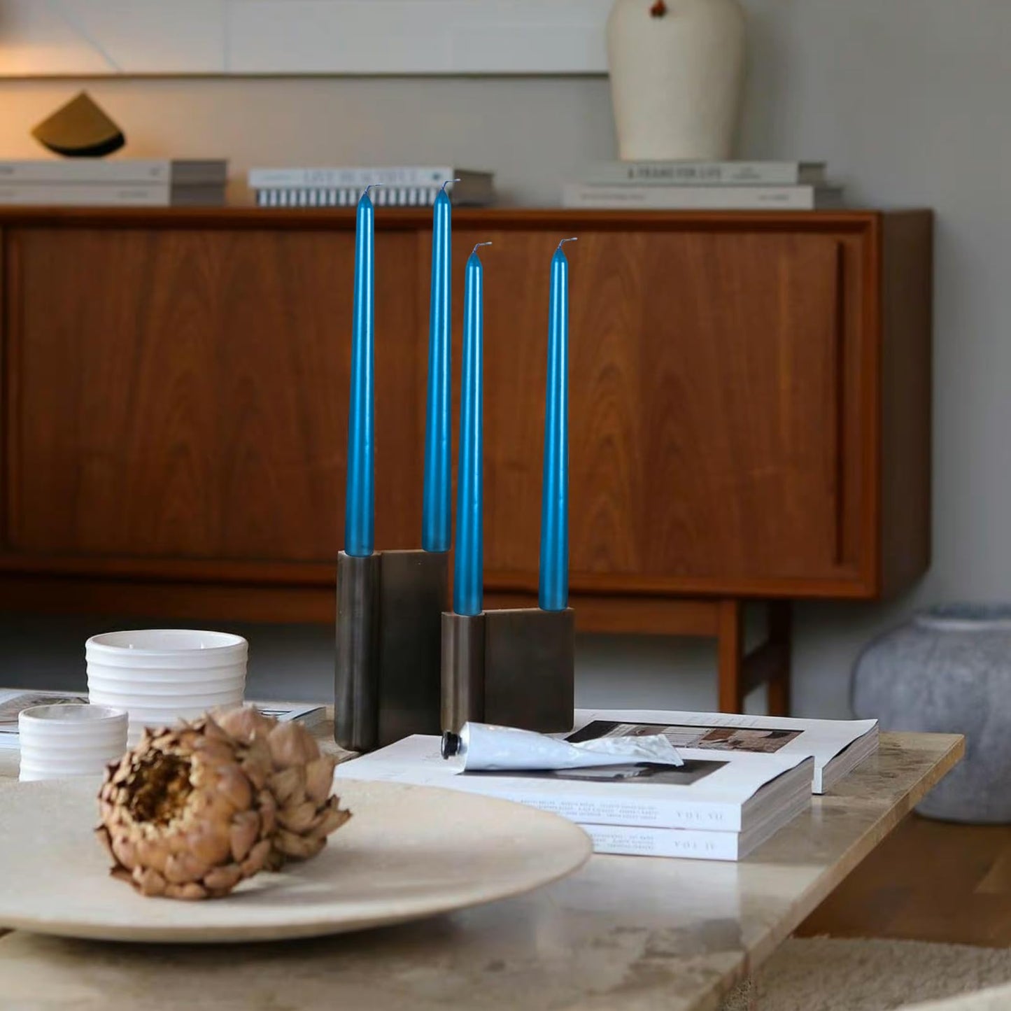 10 Inch Taper Candle, Set of 12,Tapered Candles Burn for 7 Hours, Long Sticks,Tall Candlesticks, Dinner Party, Wedding, Halloween (12pcs, Blue)