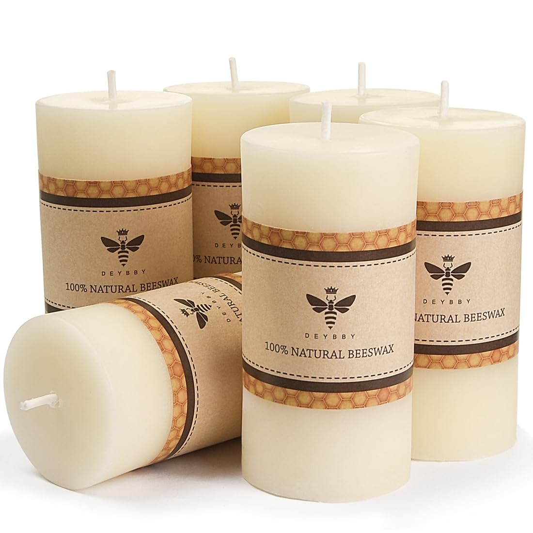 DEYBBY 2x4 inch Natural White Beeswax Pillar Candle Set of 6, Smokeless Dripless Pure Organic Beeswax Candles with Natural Scent for Wedding Home Decor Blackout Housewarming Event Gift (Cream
