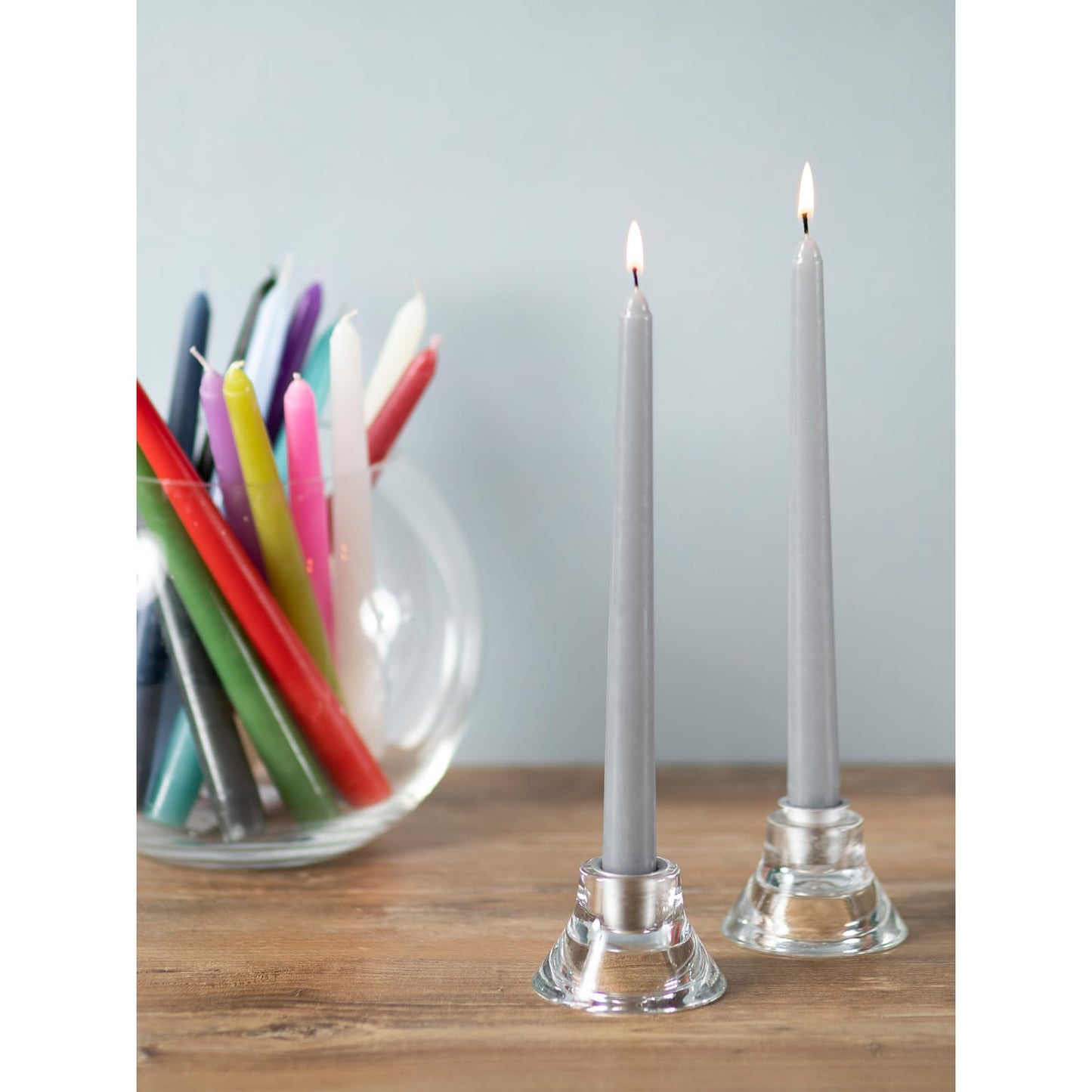 CANDWAX 12 inch Taper Candles Set of 4 - Dripless and Smokeless Candles Unscented - Slow Burning Candle Sticks - Light Gray Candle Taper