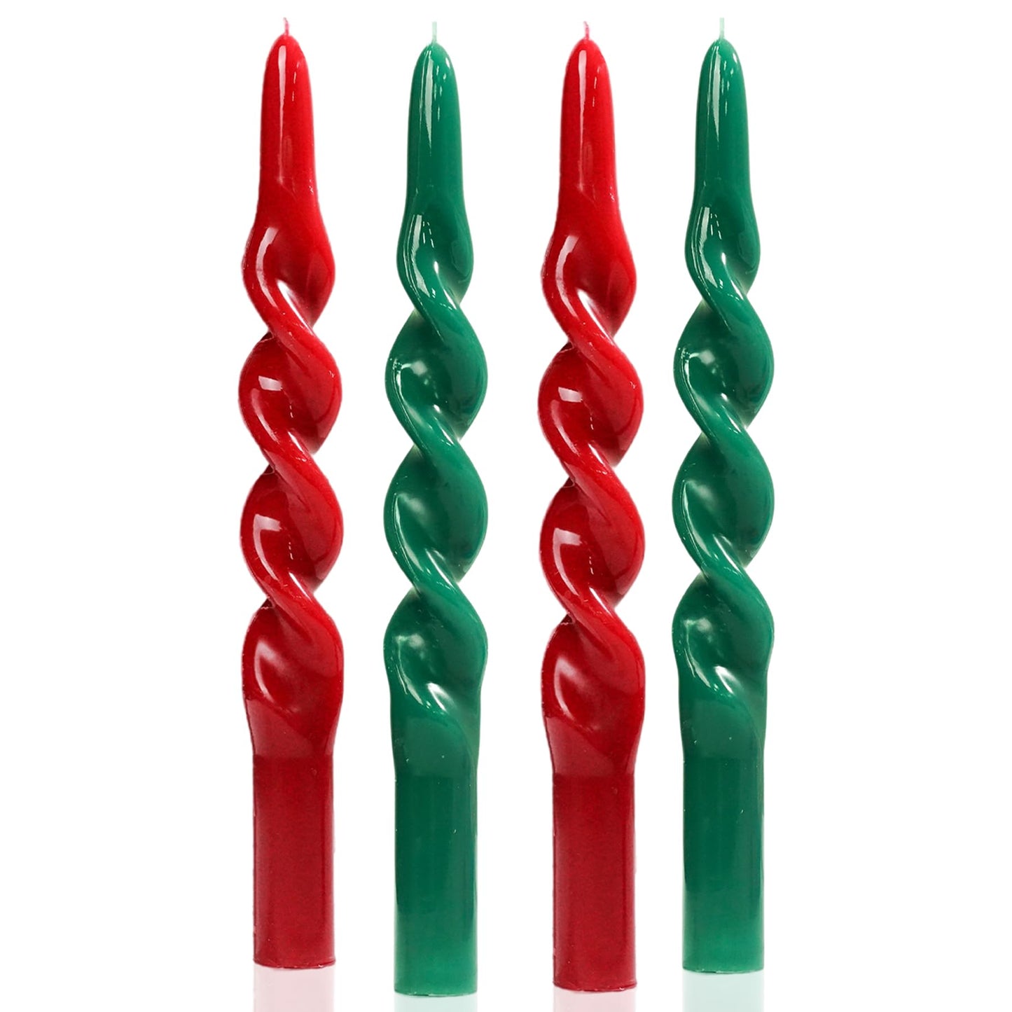 MAITREYA Christmas Taper Candles Conical Stick Candles Spiral Candles-Set of 4 for Decoration Weddings Party Church-Unscented Dripless Candles,10inch(C-Green,Red)