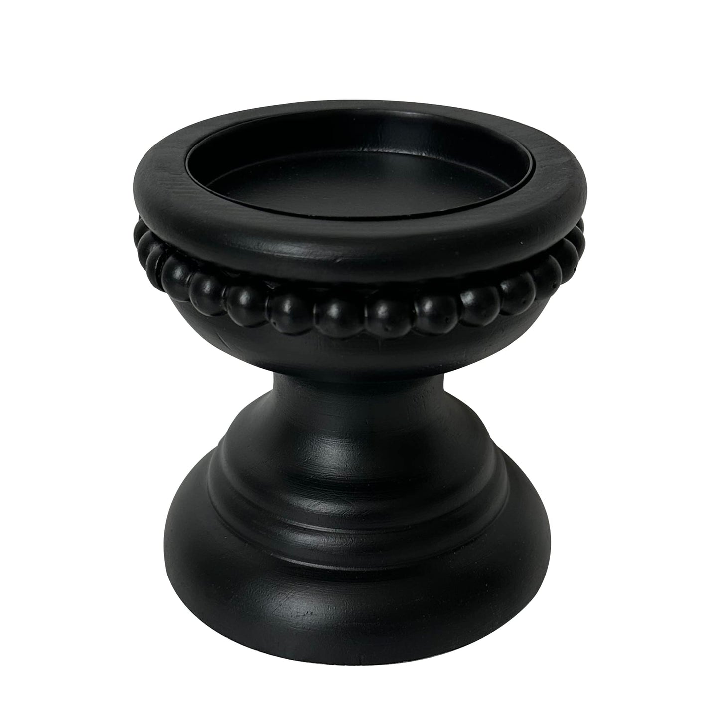 dwellington Farmhouse Rustic Wood Pillar Candle Holder, Decorative Beaded Candlestick Holder Stand for Home Décor, Gifts, Wedding (Black)