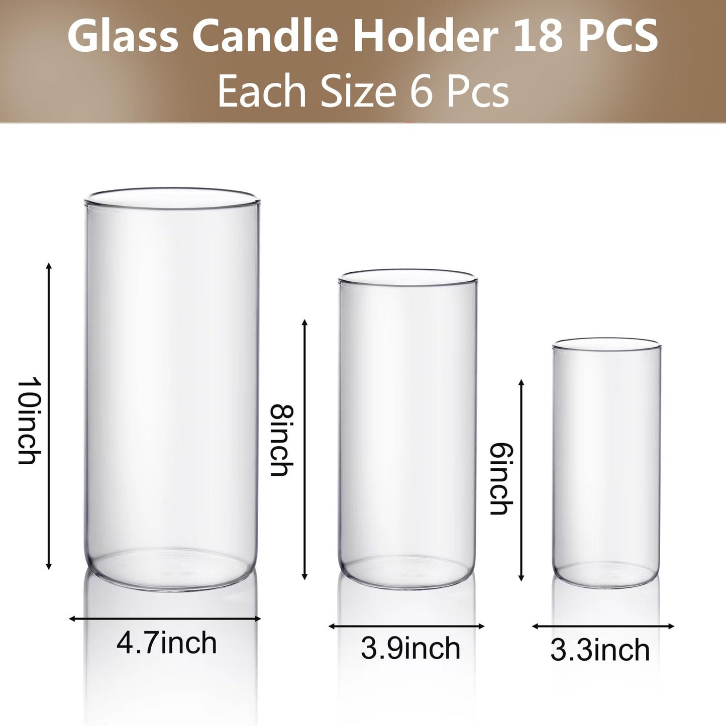 Hurricand 18 PCS Glass Candle Holders - Clear Cylinder Vases for Centerpieces, Wedding & Party Decoration
