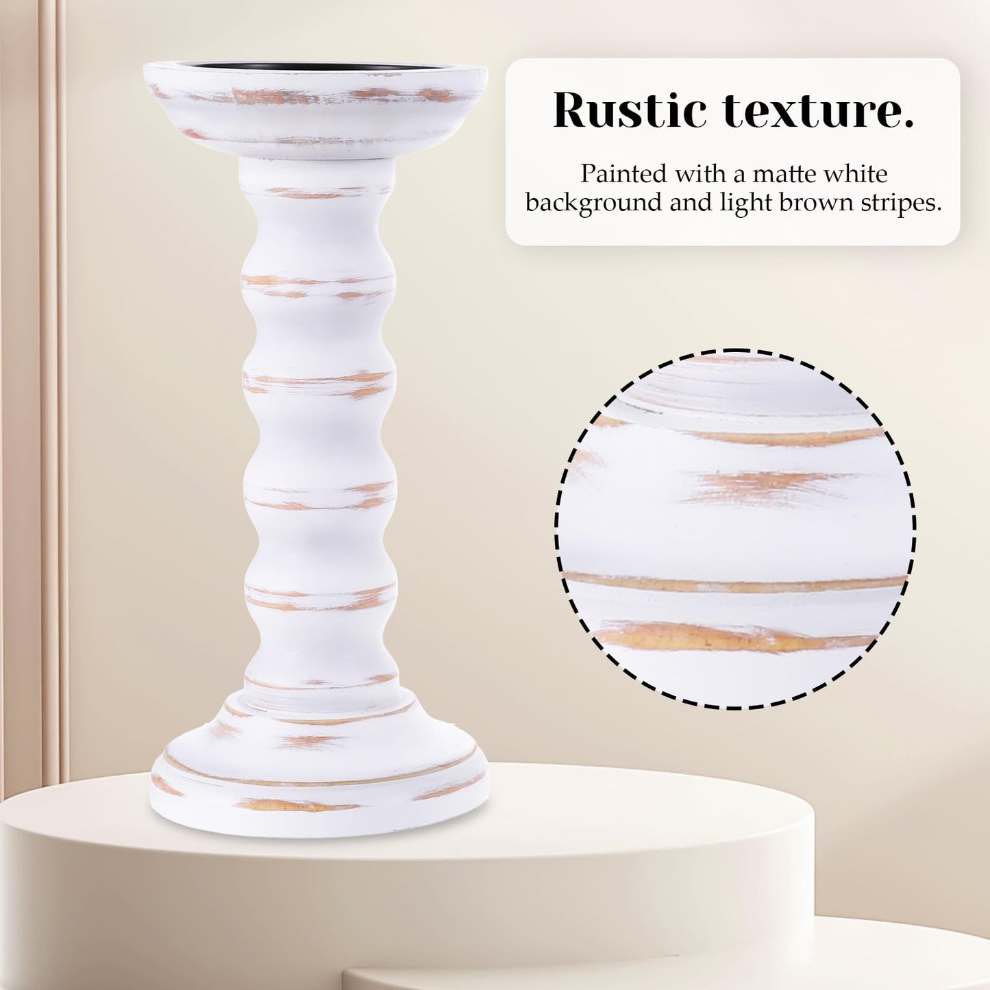 Rustic Candles Holder Set of 3 Farmhouse Wood Candle Holders Rustic Wooden Candle Stand Decorative Wood Candlestick Holdersfor Living Room, Table Centerpiece Dining Fireplace(White)
