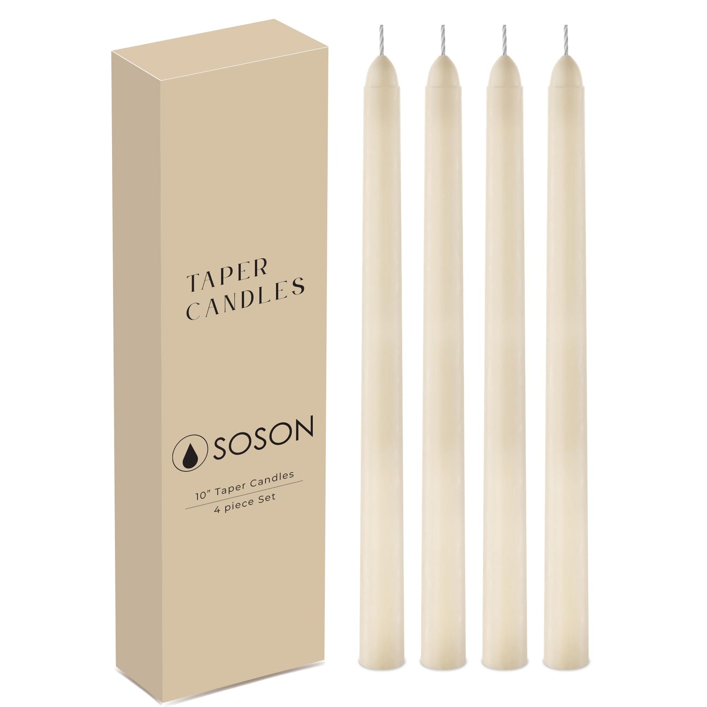 Simply Soson Ivory Taper Candles 10 inch Dripless, Set of 4, Dripless Taper Candle Sticks, Tall Candlesticks Long Burning Perfect for Dinner, Wedding, Party or Christmas Tapered Candles Decor