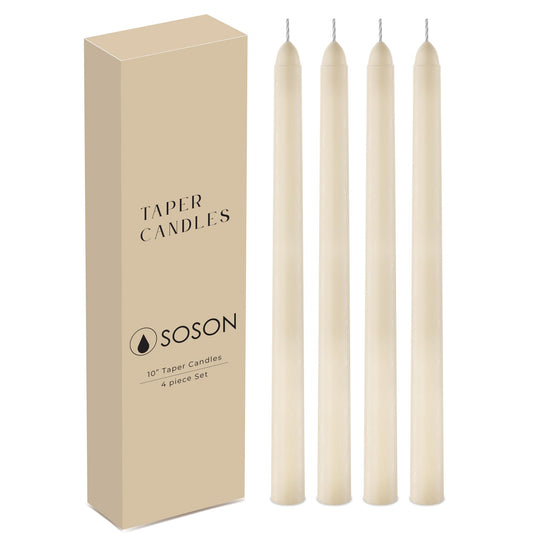 Simply Soson Ivory Taper Candles 10 inch Dripless, Set of 4, Dripless Taper Candle Sticks, Tall Candlesticks Long Burning Perfect for Dinner, Wedding, Party or Christmas Tapered Candles Decor