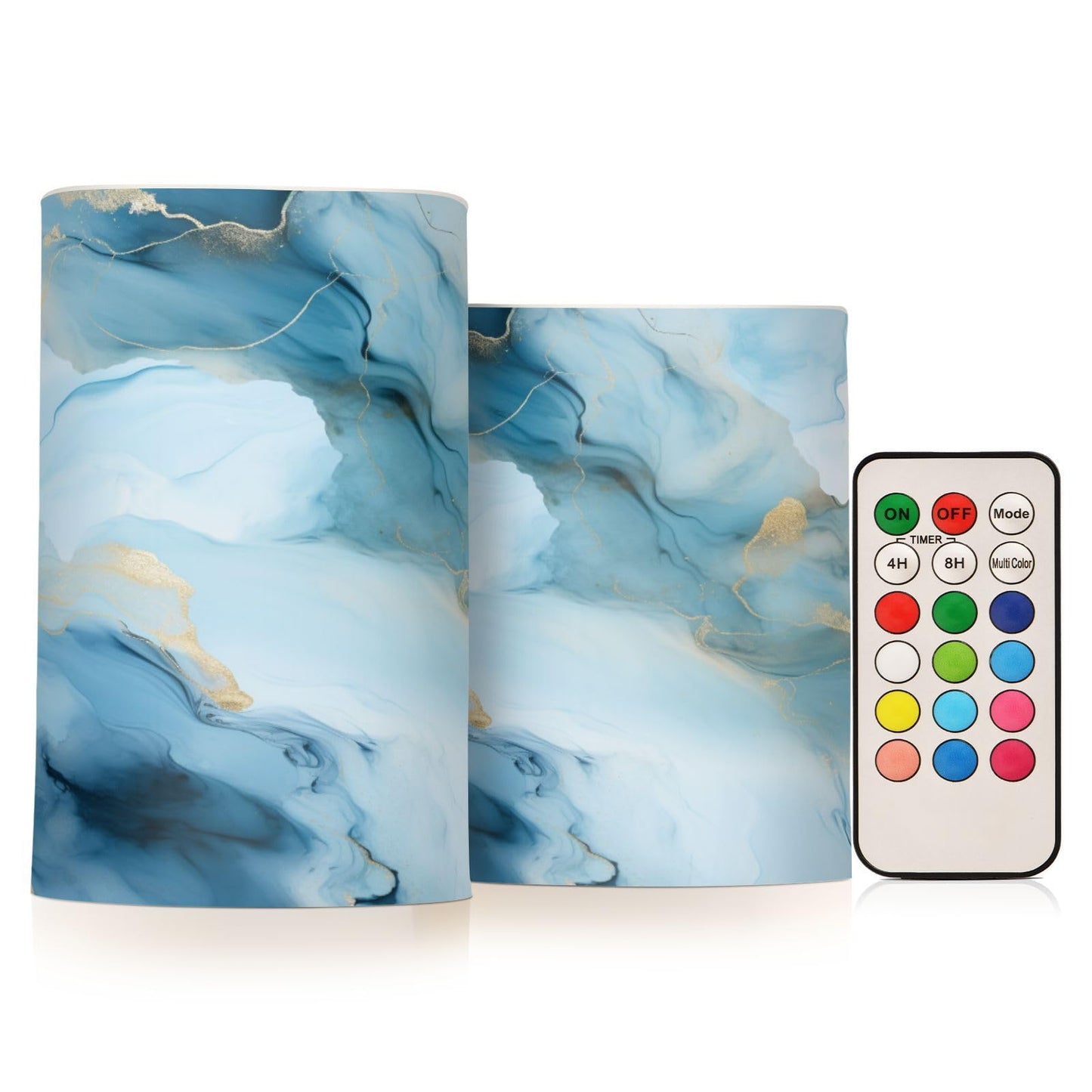 senya Lights Flameless Candles Gray Blue Marble Texture Pillar Candles Set of 2 Battery Operated Remote Control Warm Lights Home Decor
