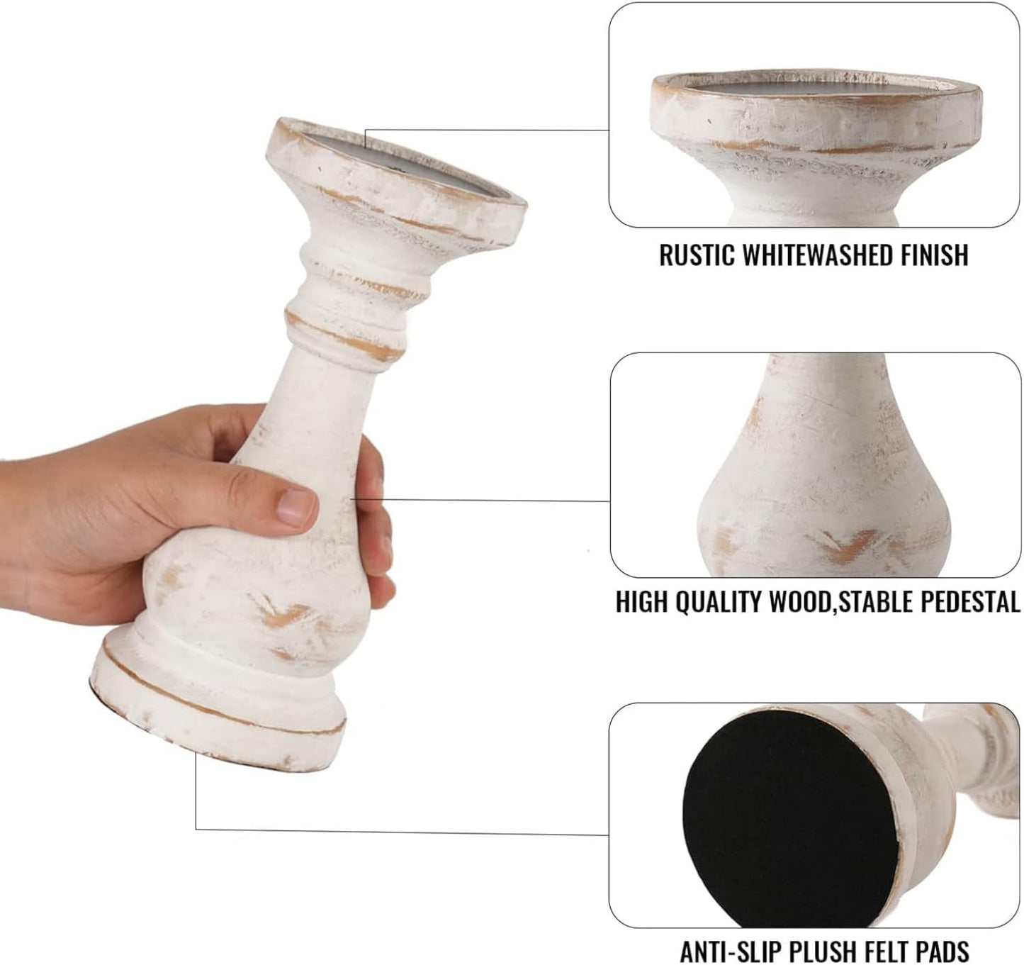 CedarLux Rustic Pillar Candle Holder, 8.5 Inch Tall White Wooden Candlestick Holders, Farmhouse Candle Stands for Pillar Candle, Decorative Wood Candlestick Holders for Living Room, Table Centerpiece