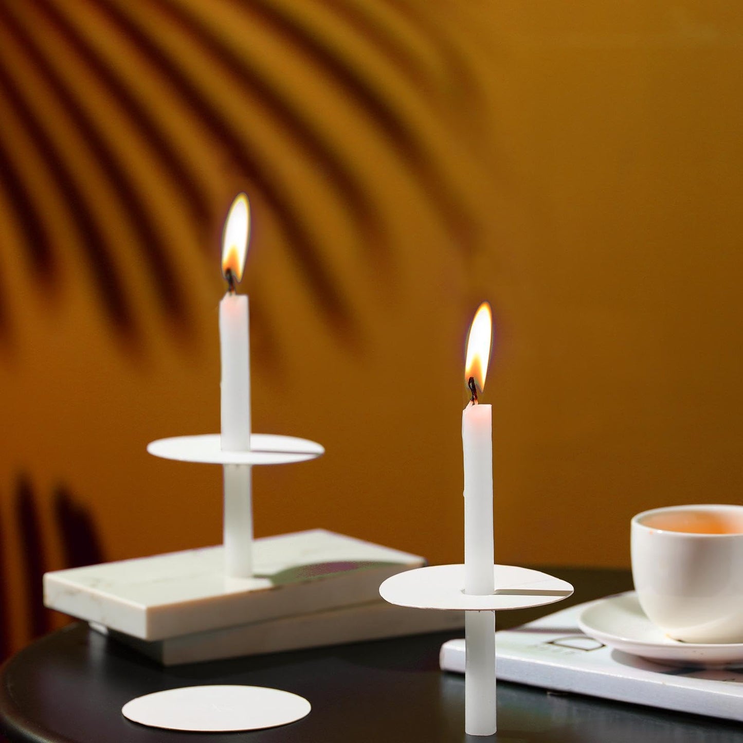 MTLEE 50 Set Church Candles with Drip Protectors, Shabbat Vigil Votive Memorial Pillar Candles for Devotional Vigil Service, White, Unscented, 0.47 D x 4.72 H