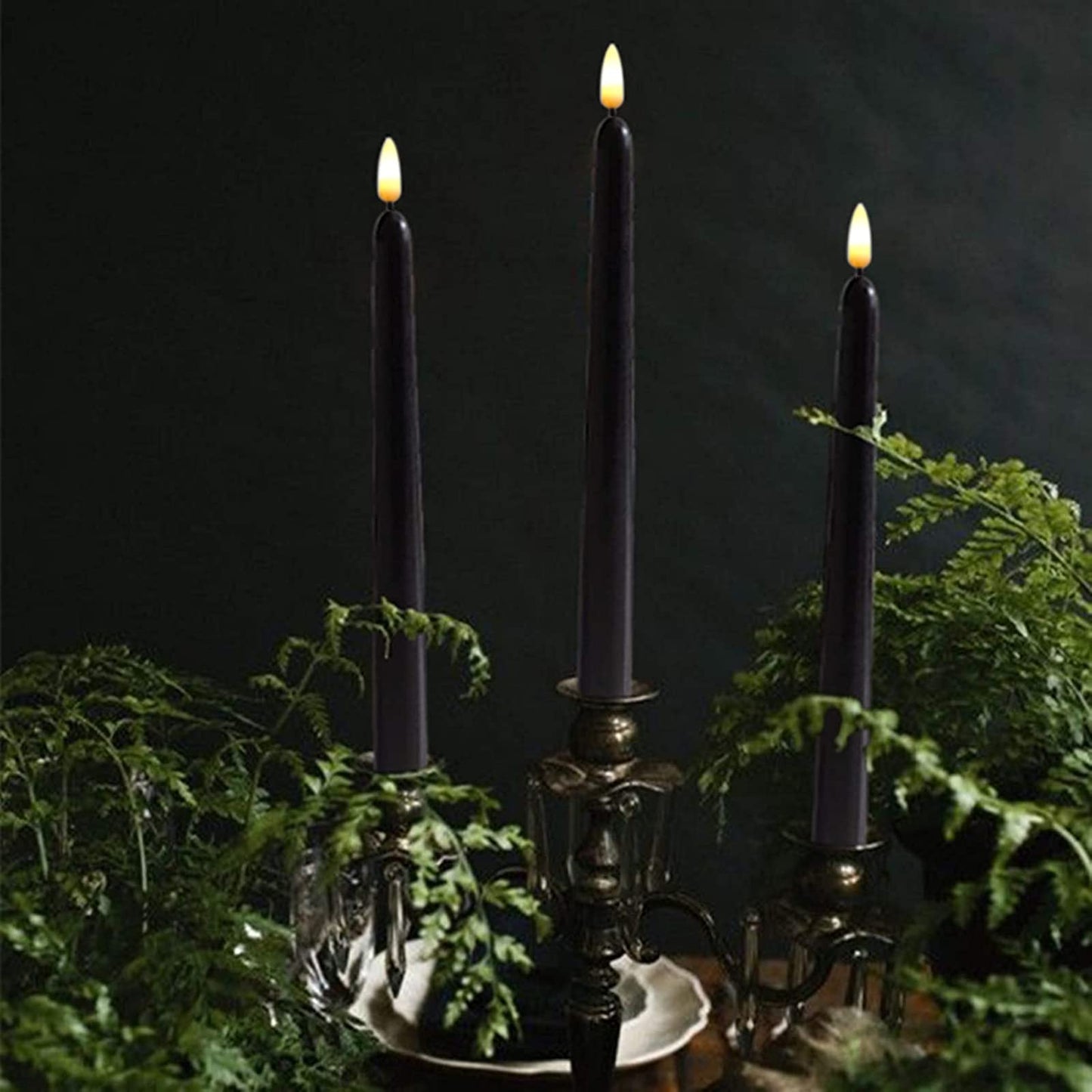 NONNO & ZGF 10 Pack Black 11'' LED Wax Covered Taper Candles with 2 Remote Control, Flameless Battery Operated Decor Candle, Warm White LED