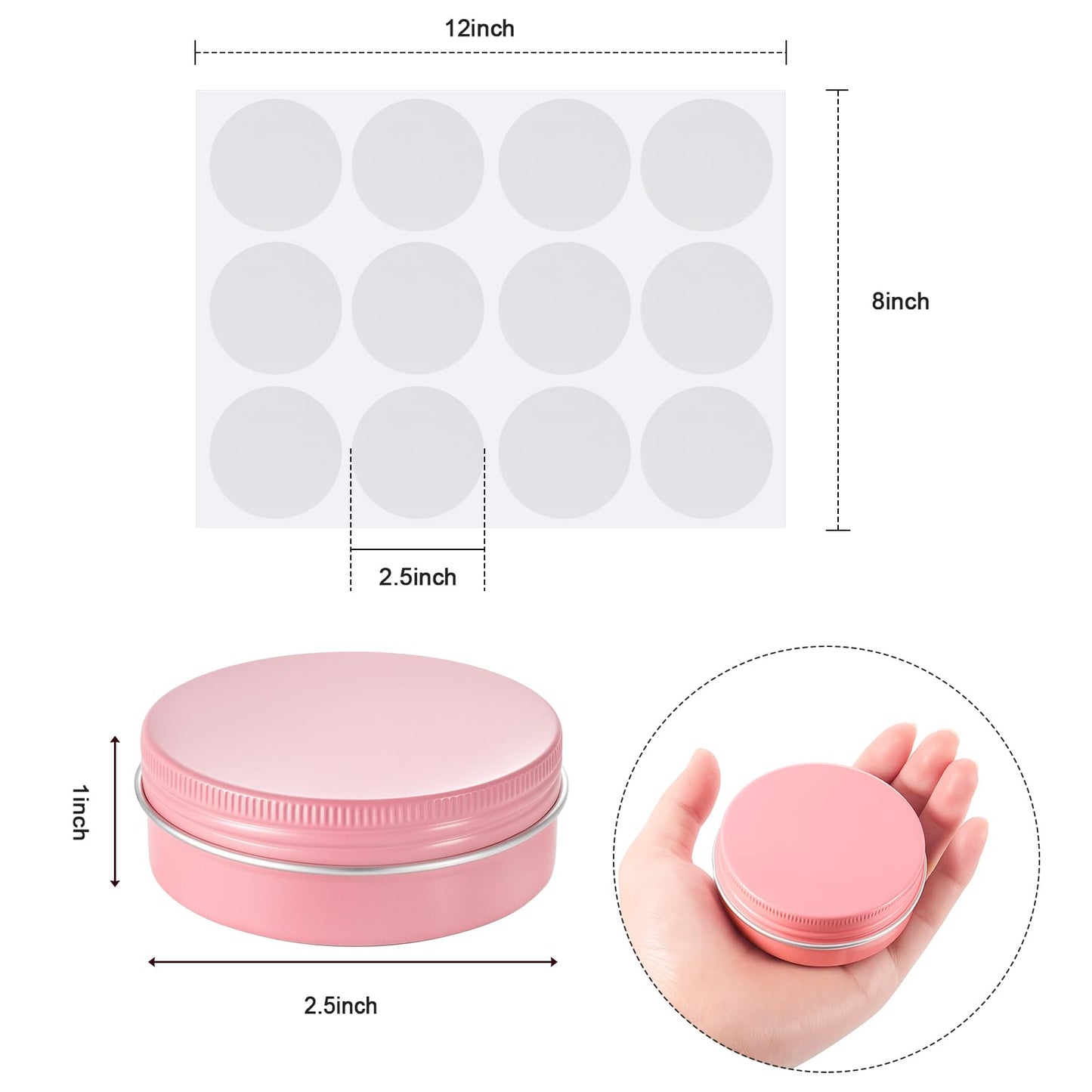 Patelai 2 oz Pink Metal Round Tins Aluminum Tin Cans Salve Tins Containers with Screw Lid 10 Sheets Stickers for Salve Spice Candies Balms Candles, 36 Pack (Classic Style)