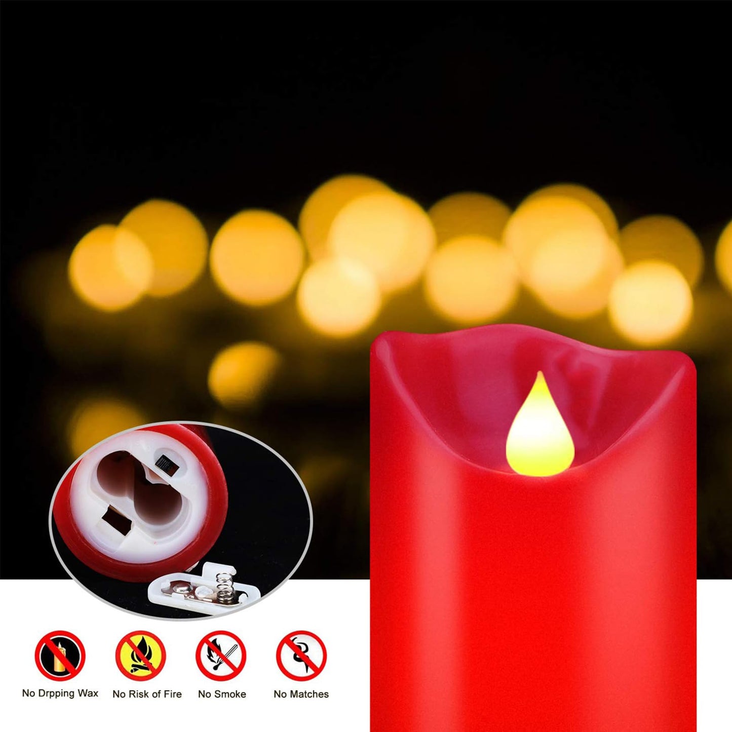 YIWER Flameless Candles Set of 3, Φ3.15 xH 4"/5"/6" Real Wax Not Plastic Pillars Include Realistic Dancing LED Flames and 10-Key Remote Control with 2/4/6/8-hours Timer Function,300+ Hours (3×1, Red)