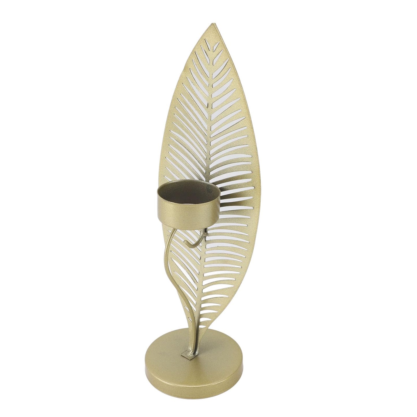Iron Leaf Candle Holder, Minimalist Wrought Iron Candlestick Stand, Unique Leaf Shape Metal Candle Holder with Nordic Design for Dining Room Home Decor (Gold)