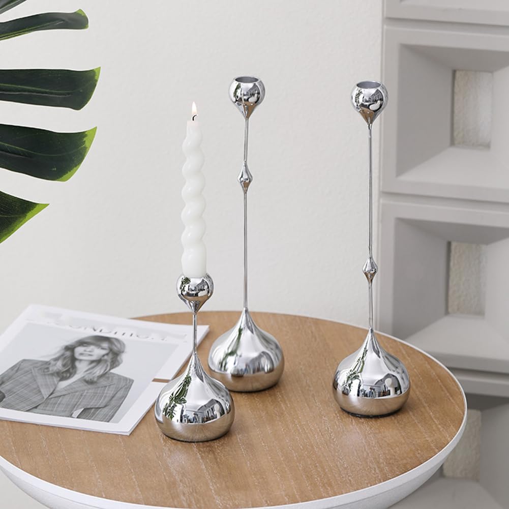 TKOWTB Candle Holder Silver Metal Candlestick Romantic Art Table Decoration for Home Dining,Wedding Photography Props