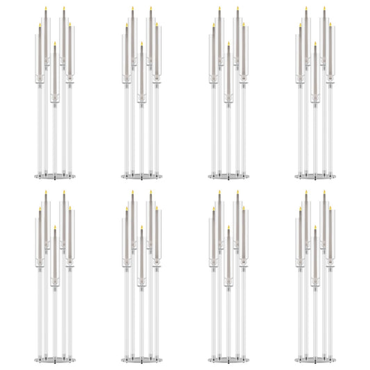 4 Pack Acrylic Candelabra Centerpieces, 5 Arm Clear Candlestick Holder with Acrylic Shade, 3 Height Adjustable Taper Candle Holder for LED Candles (Diameter ≤0.86”), Wedding Table Decoration 8pcs