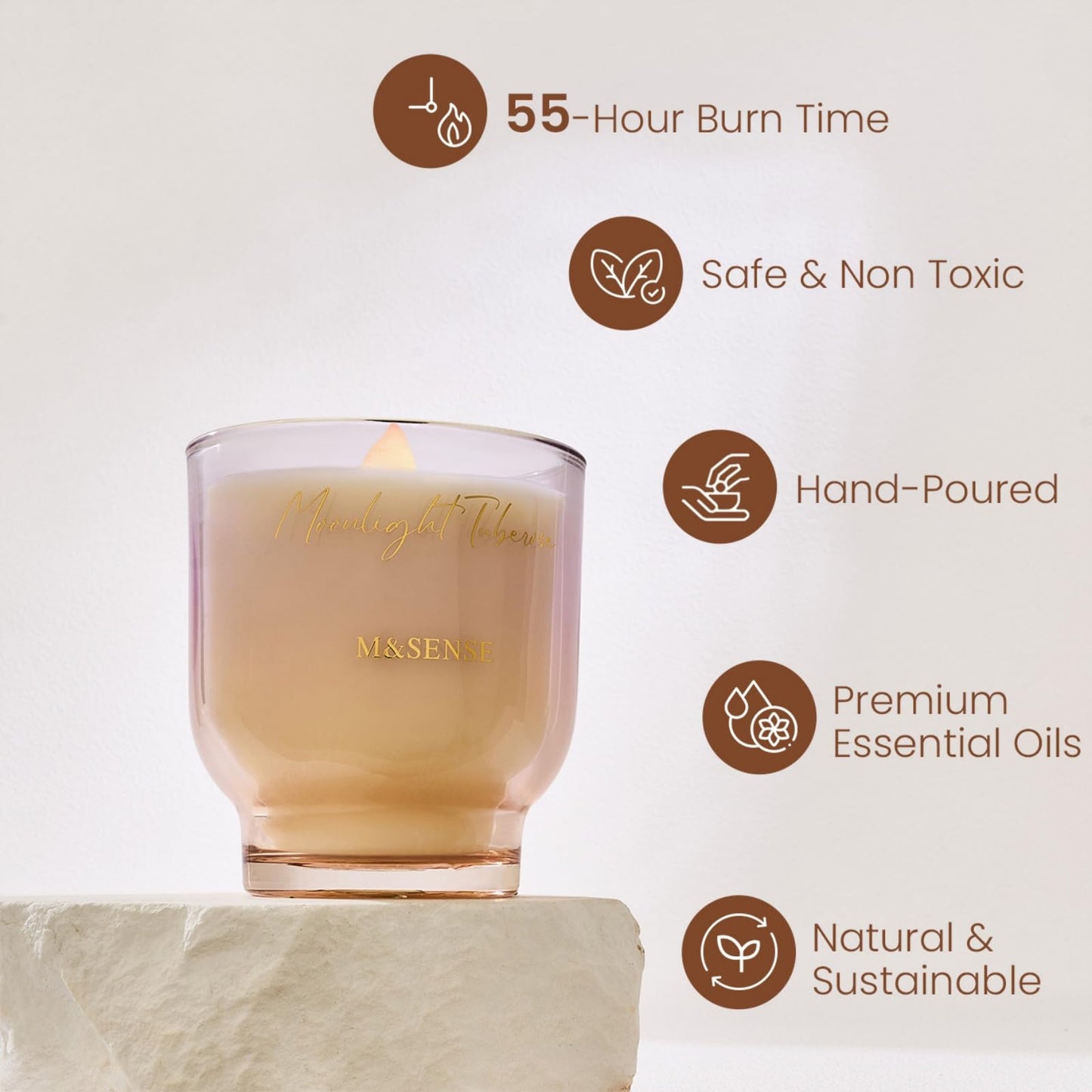 M&SENSE 9.9oz Natural Soy Wax Jar Candle with Wooden Wick | Moonlight Tuberose Scent | 55-Hour Burn & Long-Lasting Burn | Housewarming Gift for Men and Women
