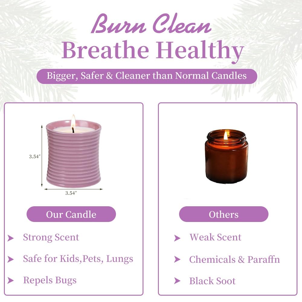 Generic Natural Soy Wax Scented Candle, Purple Ceramic Container Lavender Fragrance, Handmade Luxury Home Decor with Cotton Wick,Purple Ceramic Container, Reusable Jar