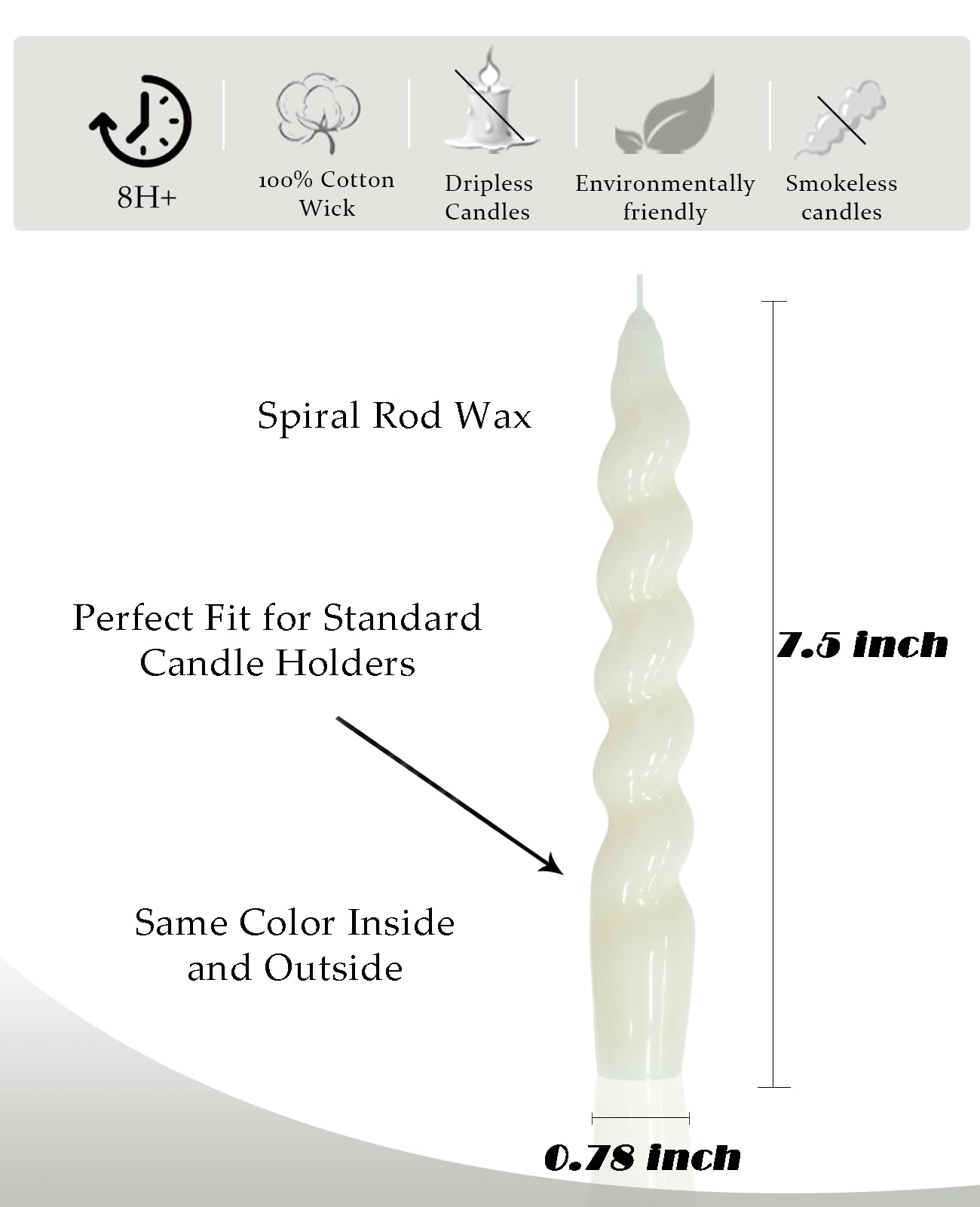 LPUSA Taper Candle White Spiral Candlestick Short Tapered Candles Twisted Candlesticks for Table Decor Housewarming Gift Idea-7.5inch,4pcs(White)