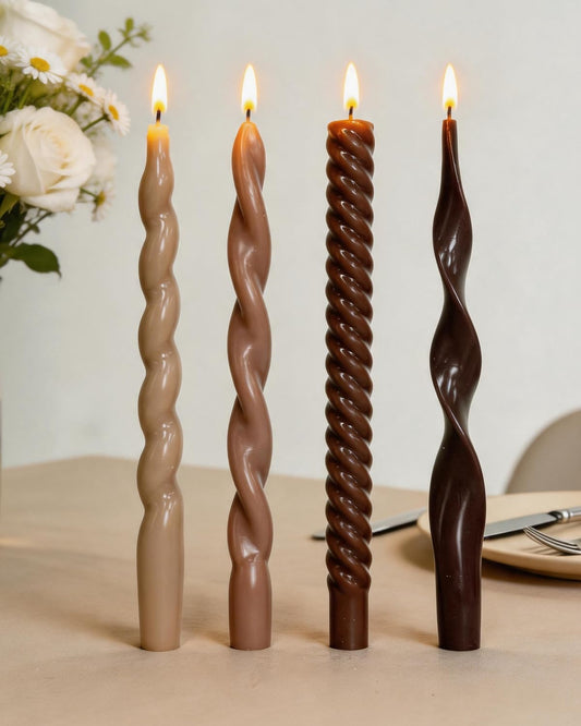 Brown Taper Candle Stick Spiral Taper Candle for Wedding Party Fall Decoration Home Dinner Decoration Unscented Candles,10inch,4 Pack
