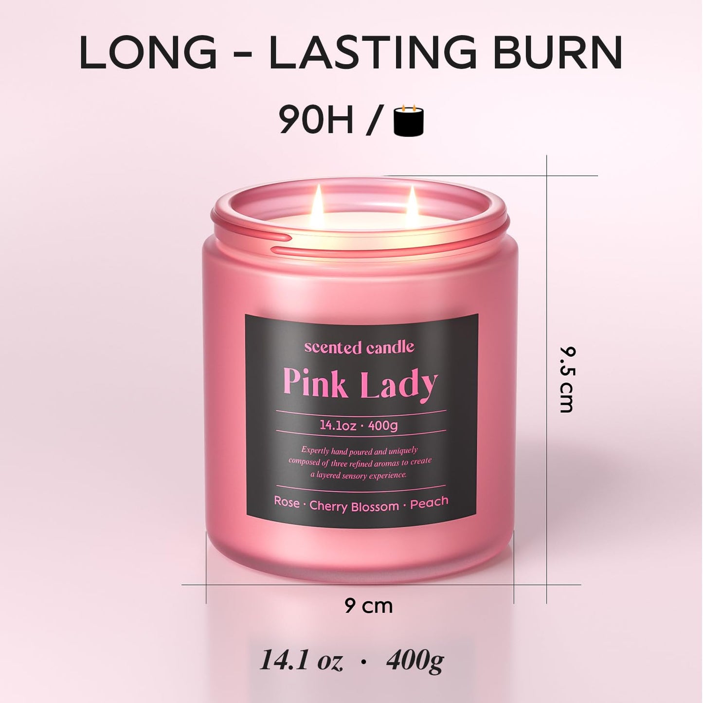 CHILLFLAME Candles for Women, 14.1 oz Scented Candles for Home, 2 Wicks Blended Scents Birthday Candles Gifts for Mom, Wife, Teachter, Girlfriend (Rose+Cherry Blossom+Peach)