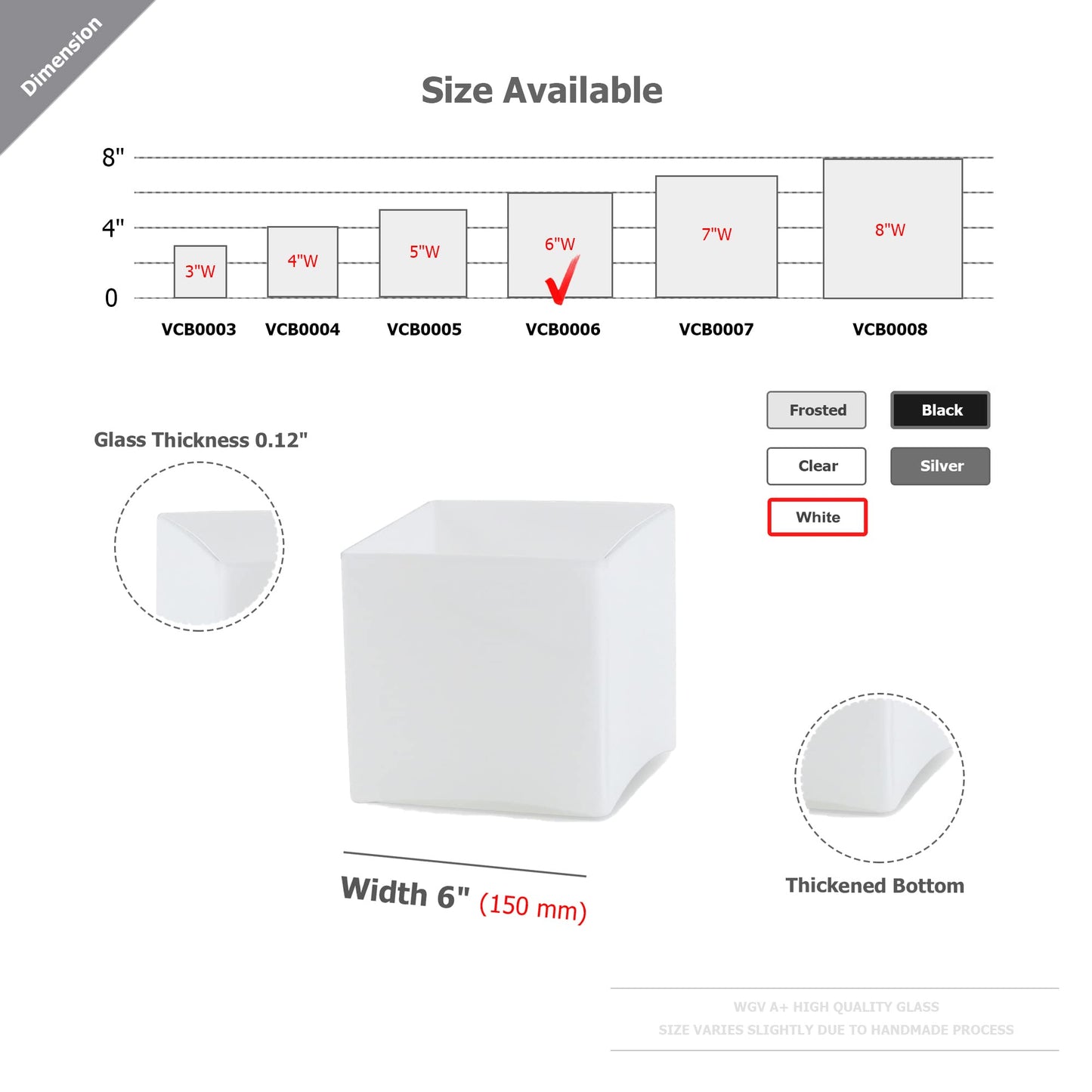 WGV Cube Glass Vase Bulk, Candle Holder, 6"x6"x6", White Elegant Floral Accent Container Planter Terrarium Wedding Ceremony Event Home Decor, 6 Pieces, VCB0006WT