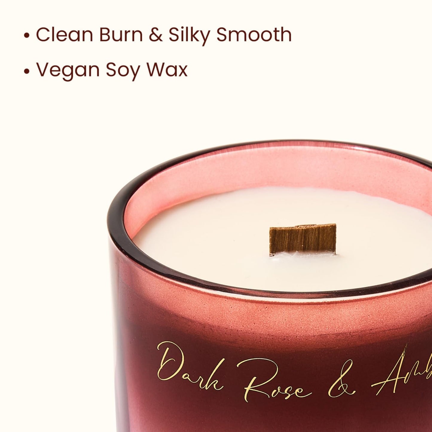 M&SENSE 9.9oz Natural Soy Wax Jar Candle with Wooden Wick | Dark Rose Amber Scent | 55-Hour Burn & Long-Lasting Burn | Housewarming Gift for Men and Women