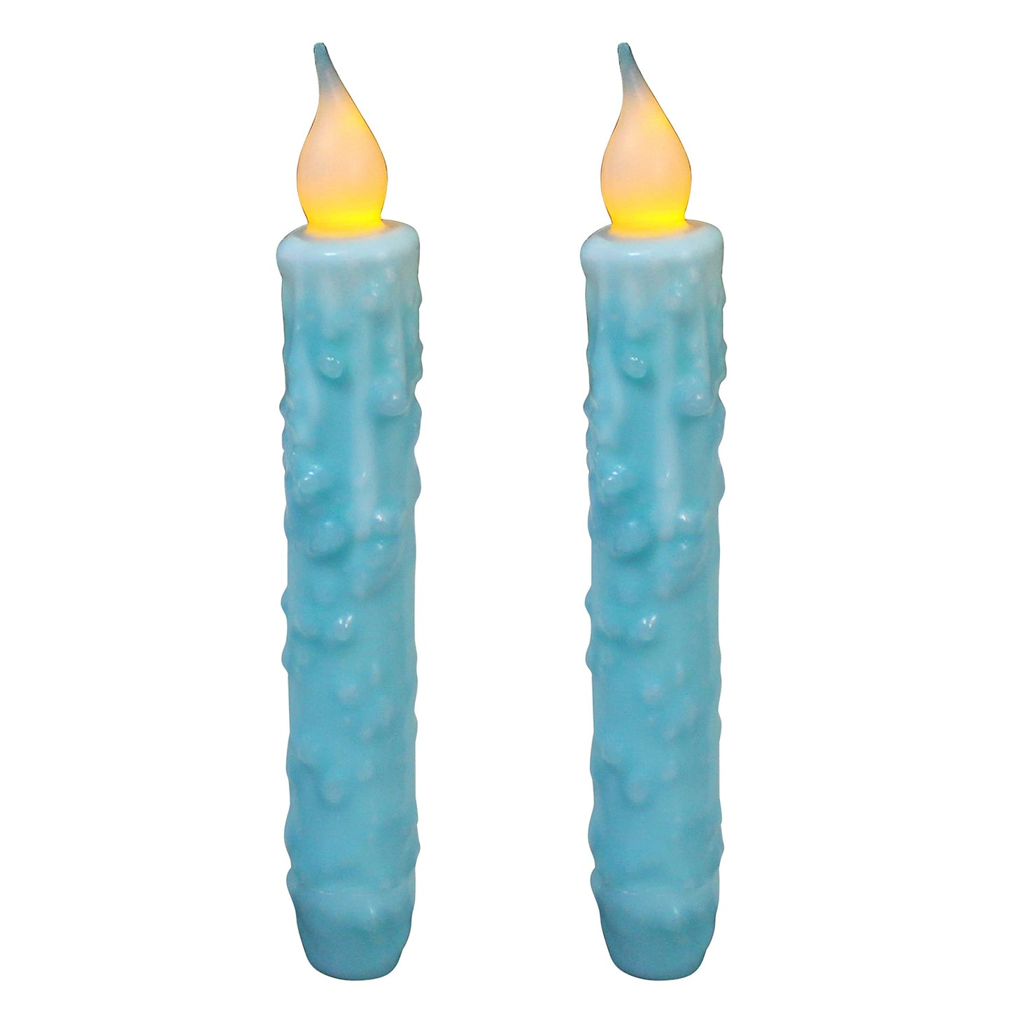 CVHOMEDECO. Real Wax Hand Dipped Battery Operated LED Timer Taper Candles Rustic Primitive Flameless Lights Decor, 6-3/4 Inch, Teal, 2 PCS in a Package