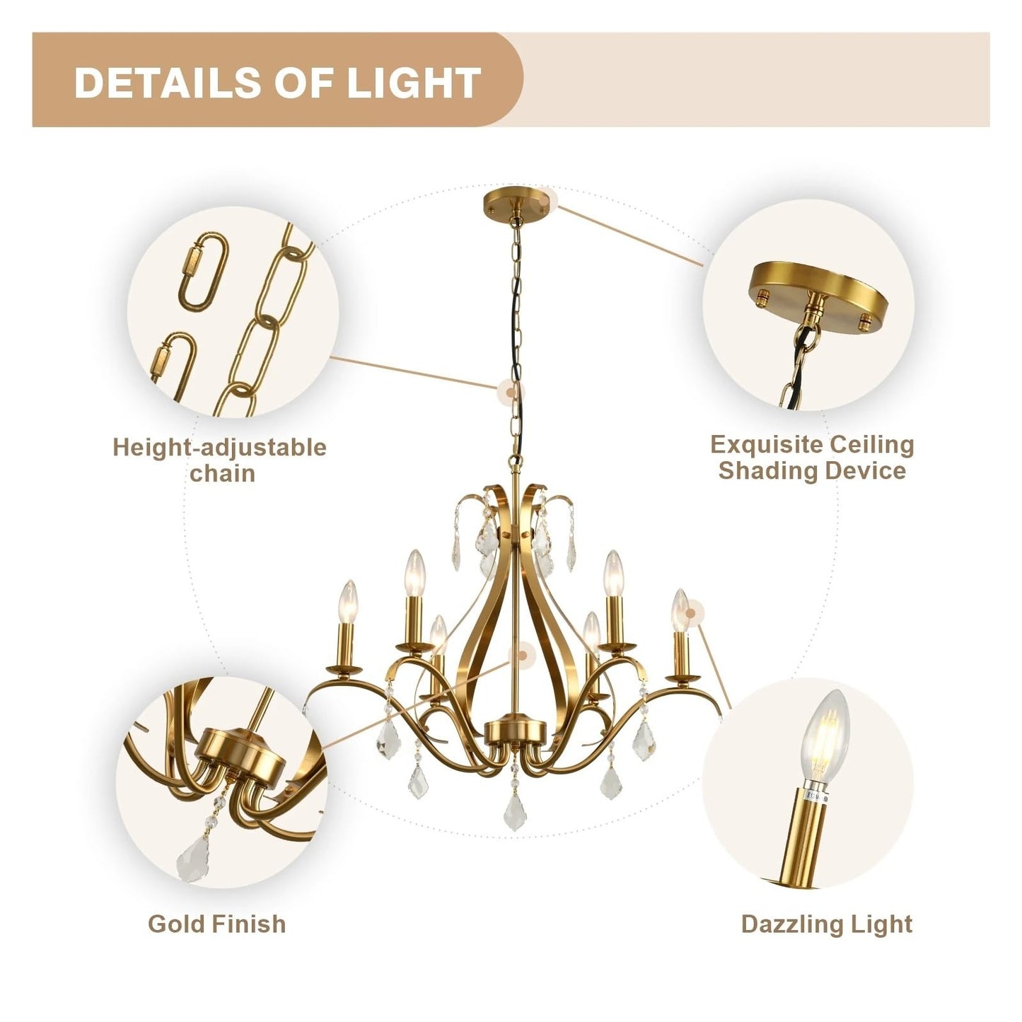 Modern Chandelier for Dining Room Living Room K9 Crystal Pendant Lighting Candle Chandeliers Home Decoration Light Fixtures,Comfortable Lighting