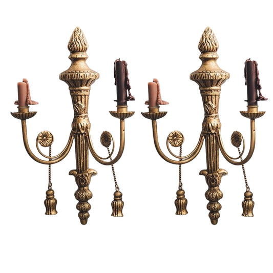 TerkCo Long Gold Wall Candle Sconces Wall Decor Set of 2,Iron Tassel Wall Mounted Candleholders, Home Wall Decoration for Living Room,Dining Room, Bedroom,Fireplace（No Candle）