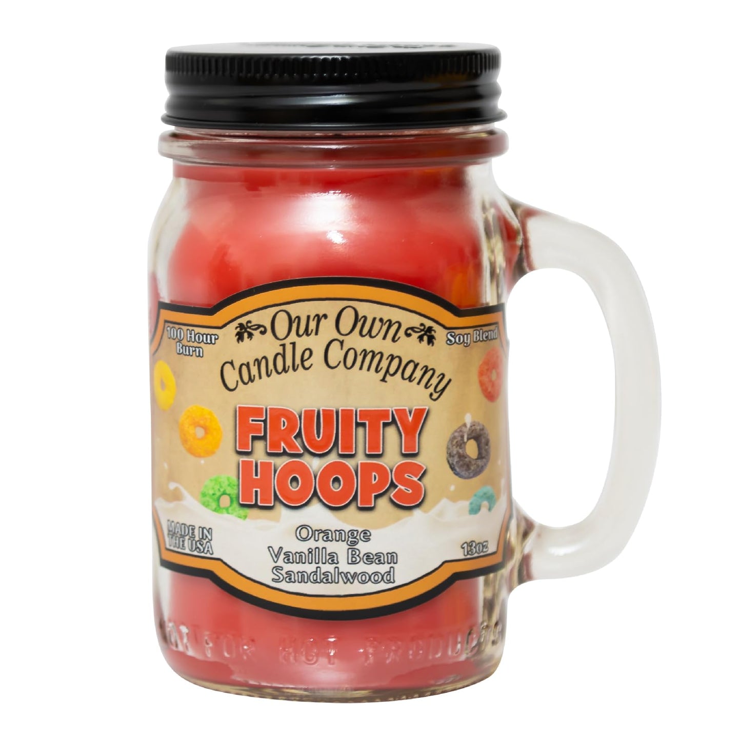 Our Own Candle Company, Fruity Hoops Scented Mason Jar Candle, 100 Hour Burn Time, 13 Ounces
