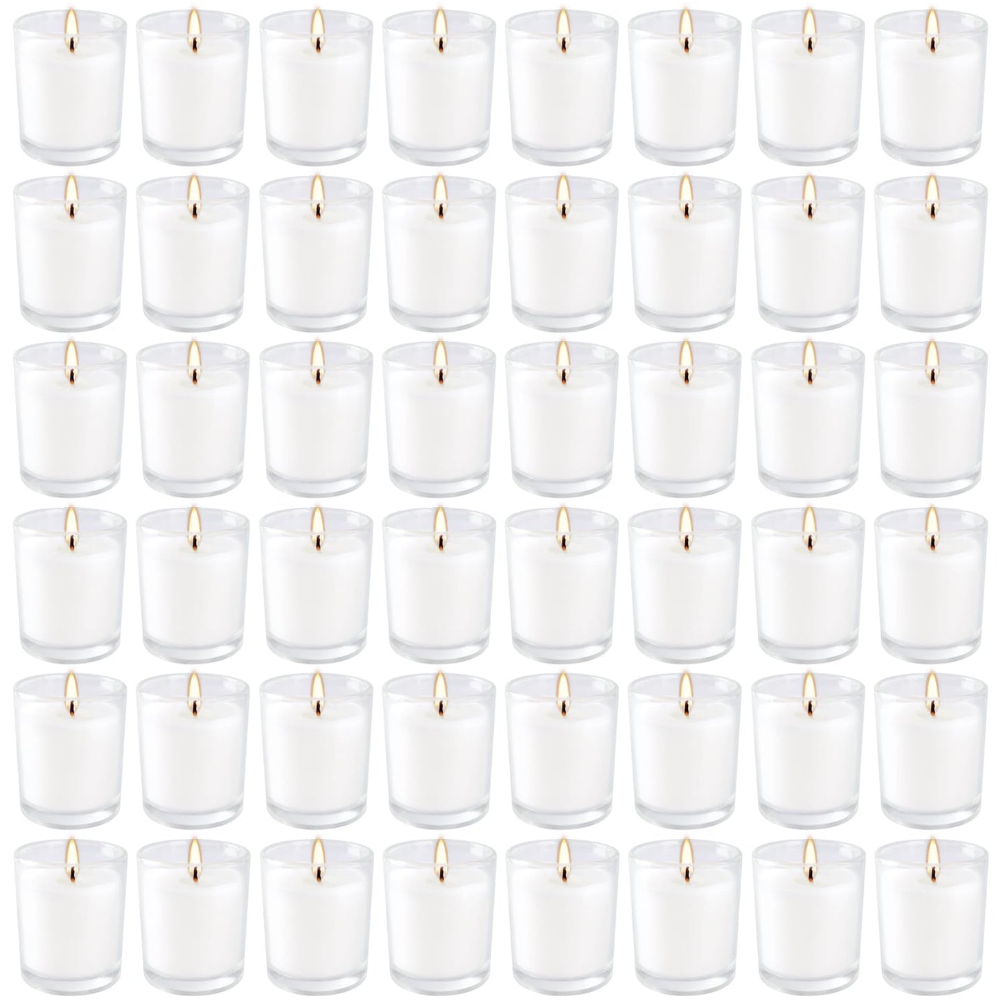YOROXRG 48 Pack White Unscented Clear Glass Filled Votive Candles. Hand Poured Wax Candle Ideal Gifts for Home Décor Parties Weddings Holidays and Meditation (White)
